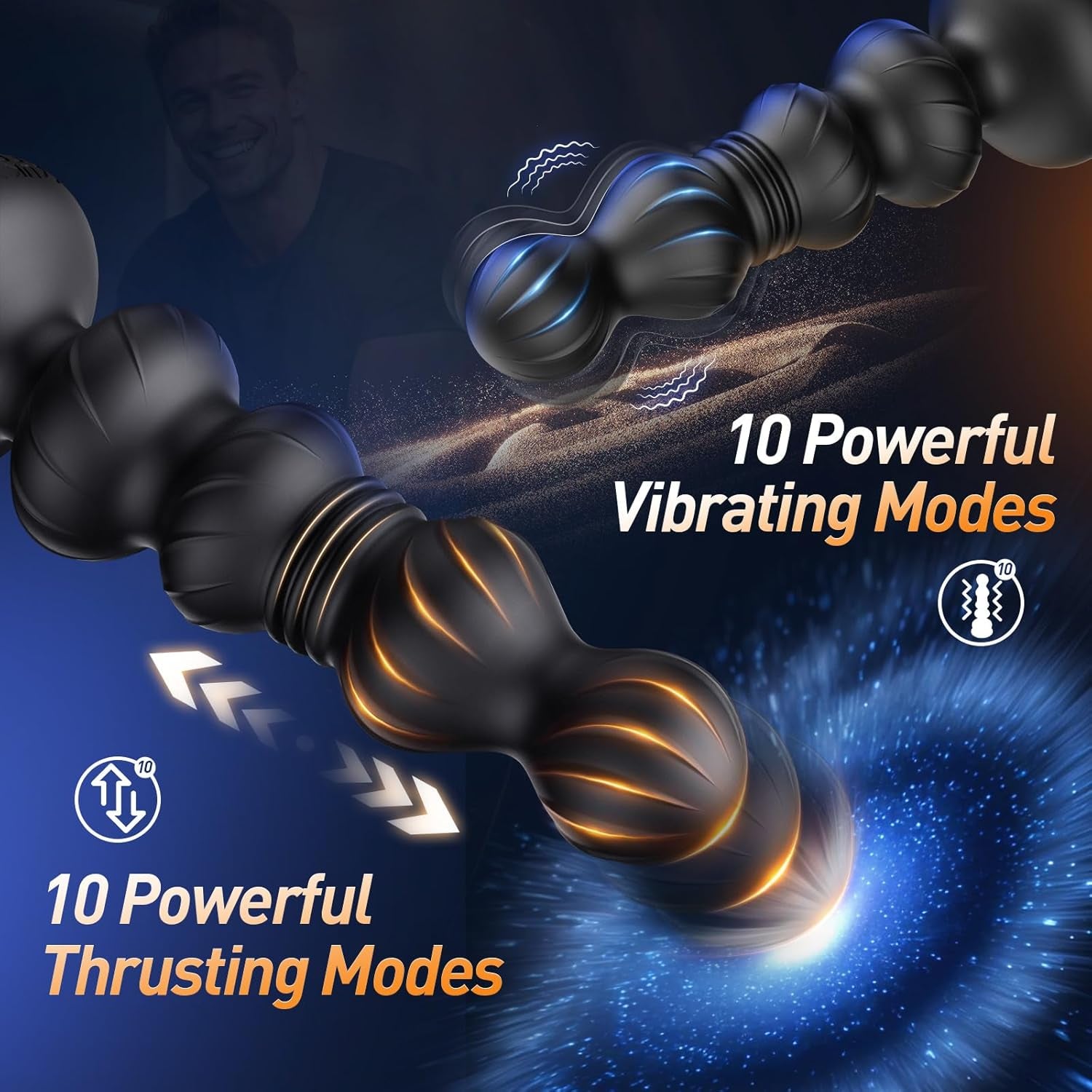 Thrusting Anal Beads Prostate Massager, Anal Vibrator Anal Toys Butt Plug 10 Vibrating Thrusting Anal Plug Male Sex Toys for Men Women Adult Toys Gradual Bead Anal Trainer App Furniture Bedding - SinfulX - 