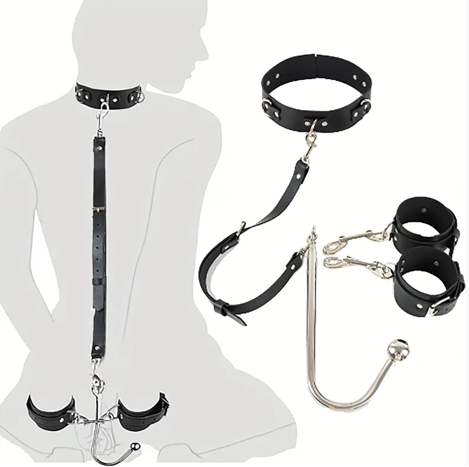 BDSM Anal Hooks Kit Adult Sex Toys Slave Restraints Set with Handcuffs Leash Collar Fetish Sex Bondage Roleplay SM Game Bedroom for Couples Women Men - SinfulX - 
