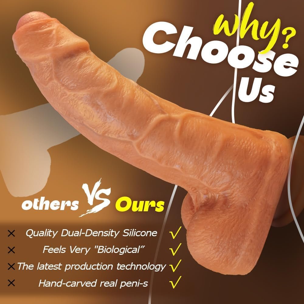 10 Inch Realistic Uncut Big Dildo, Huge Thick Real Feel Dual Density Silicone Dildos with Suction Cup, Wide Foreskin Dildo Sex Toy for Men and Women Sexual - SinfulX - 