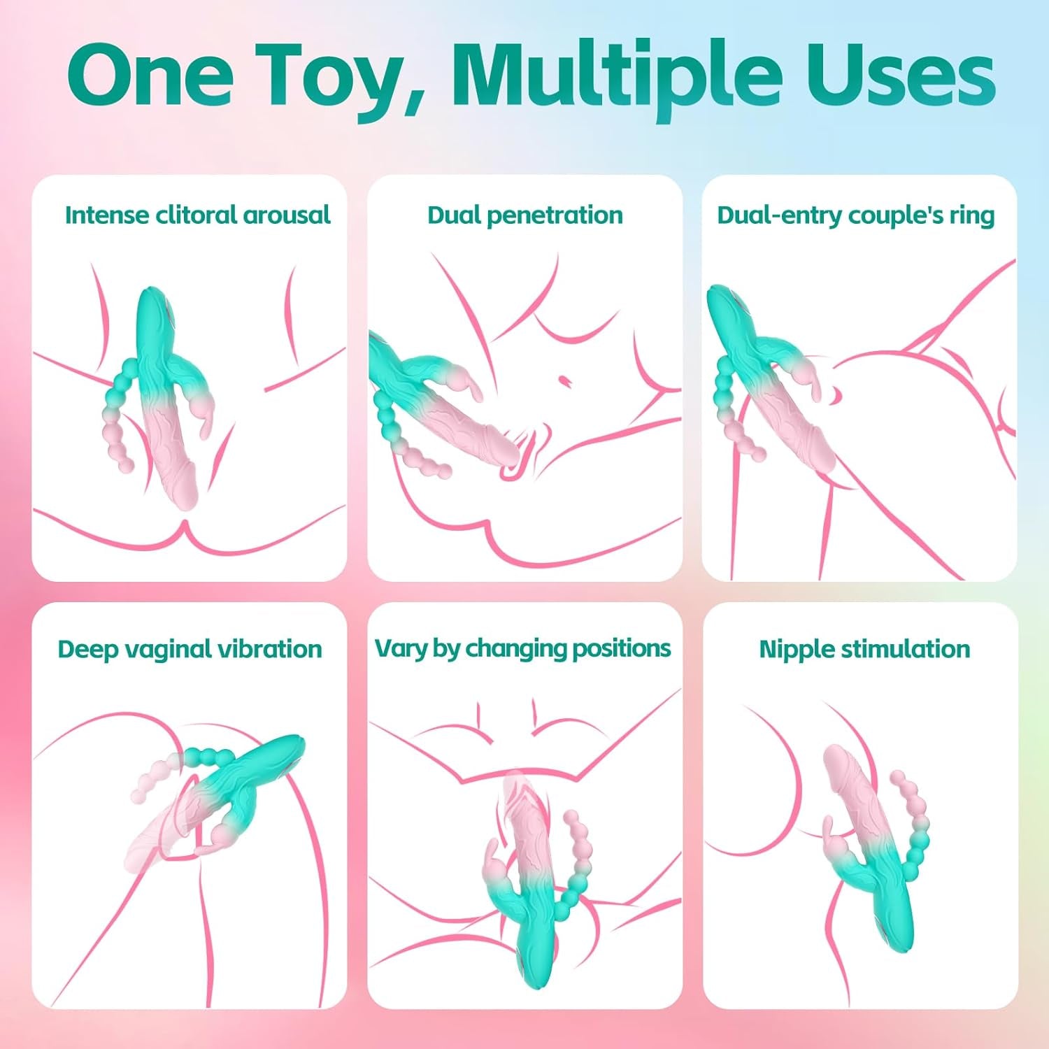 Rabbit G Spot Dildo Vibrator Adult Sex Toys for Women, 3 in 1 Vaginal Anal Beads Clitoris Double 10 Vibration Modes Silicone Nipple Stimulator Massager for Female Couple Play & Games (Green)