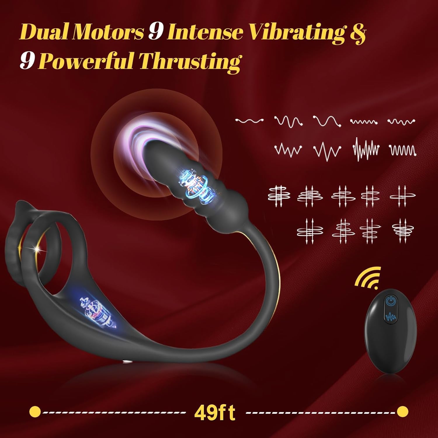 ThrustPulse Thrusting Prostate Massager Cock Ring Remote 9 Modes - SinfulX - Personal Care > Sexual Wellness > Prostate Massager Cock Ring