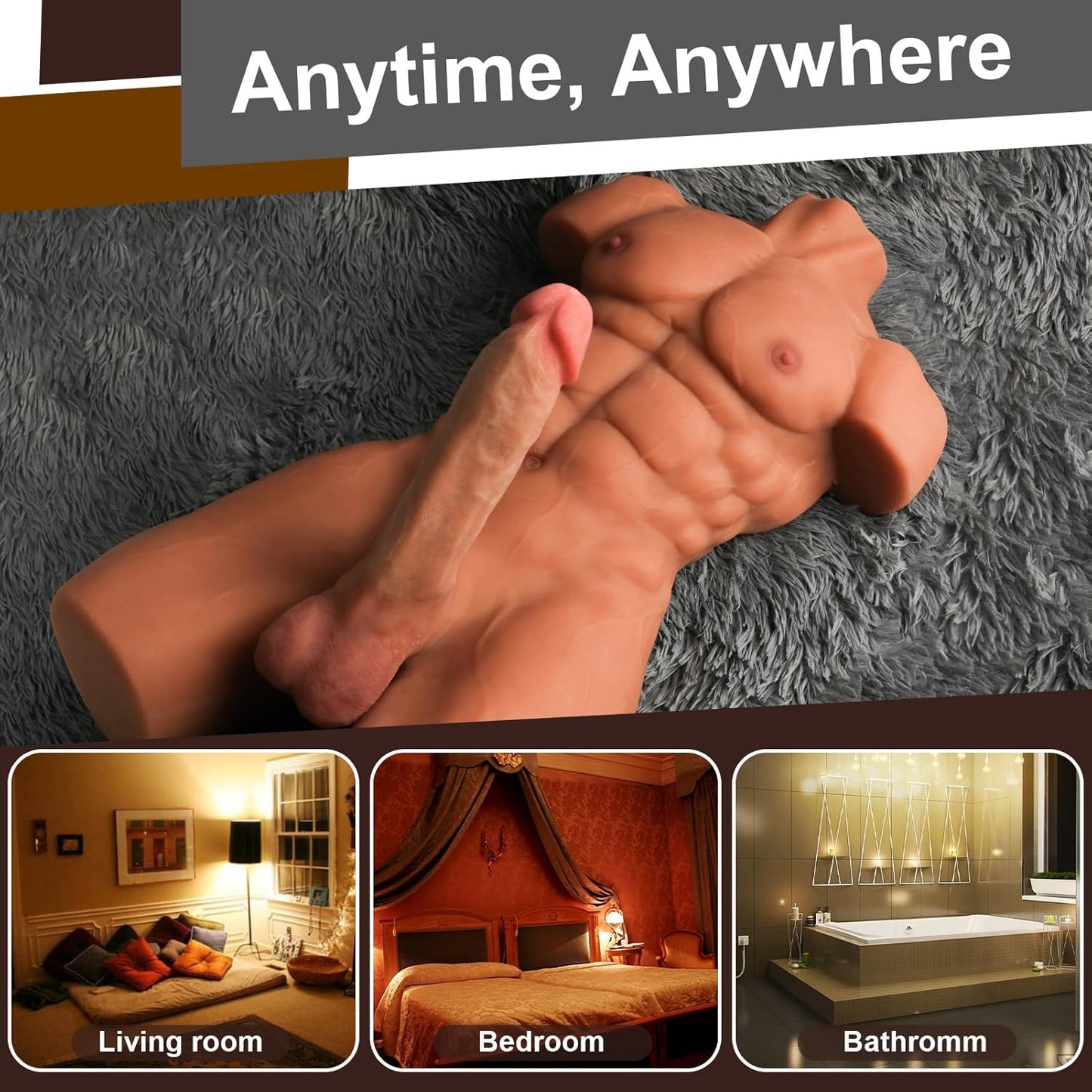 26LB Male Sex Doll for Women with 8In Flexible Huge Dildo, Realistic 3D Muscular Male Torso Sex Dolls with Tight Anal for Men Gay Couple, Big Penis Sex Toy for Female Masturbation - SinfulX - 