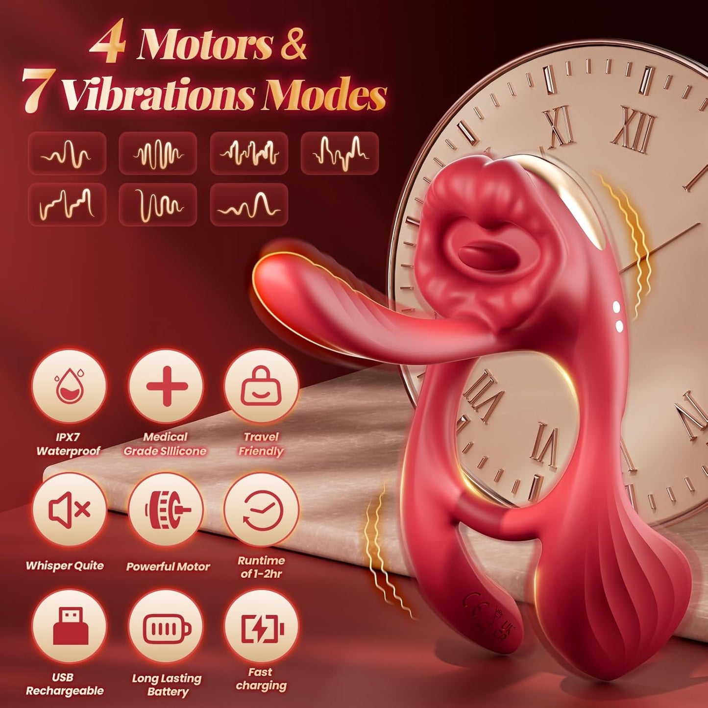 QuadWave 4 Motor Cock Ring Clit Stimulator 7 Modes Silicone - SinfulX - Personal Care > Sexual Wellness > Couples Cock Ring