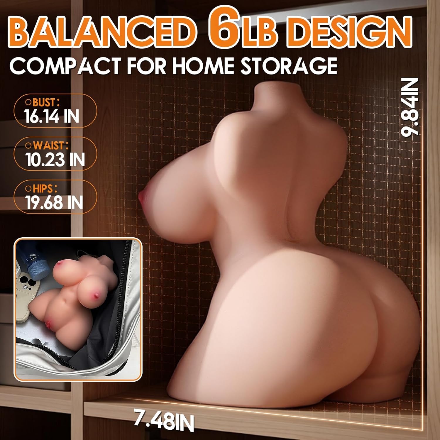 Sex Doll Torso Male Sex Toy with Bouncing Jiggly Boobs & Perky Ass, Sex Dolls for Men Realistic Puffy Tight Juicy Pocket Pussy Vagina & Anal Mens Sex Toy, Masturbator Built - In Skeleton - SinfulX - 