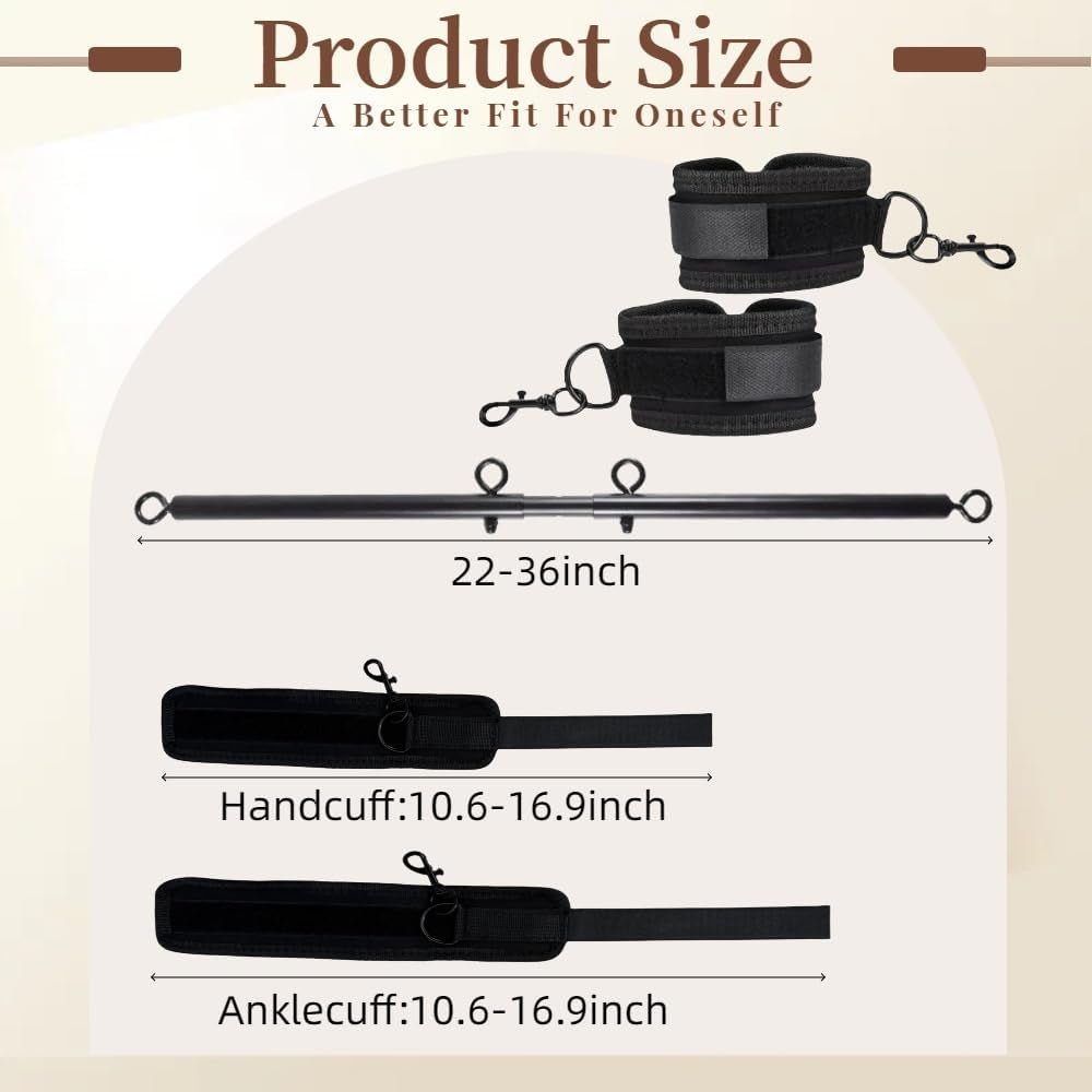 Spreader Bar Sex Toys Sex Furniture Restraints with Handcuffs Ankle Cuffs BDSM Bondage Set for Couples Adults SM Games Sex Play Adjustable and Detachable 22 - 36 Inch (Black) - SinfulX - 