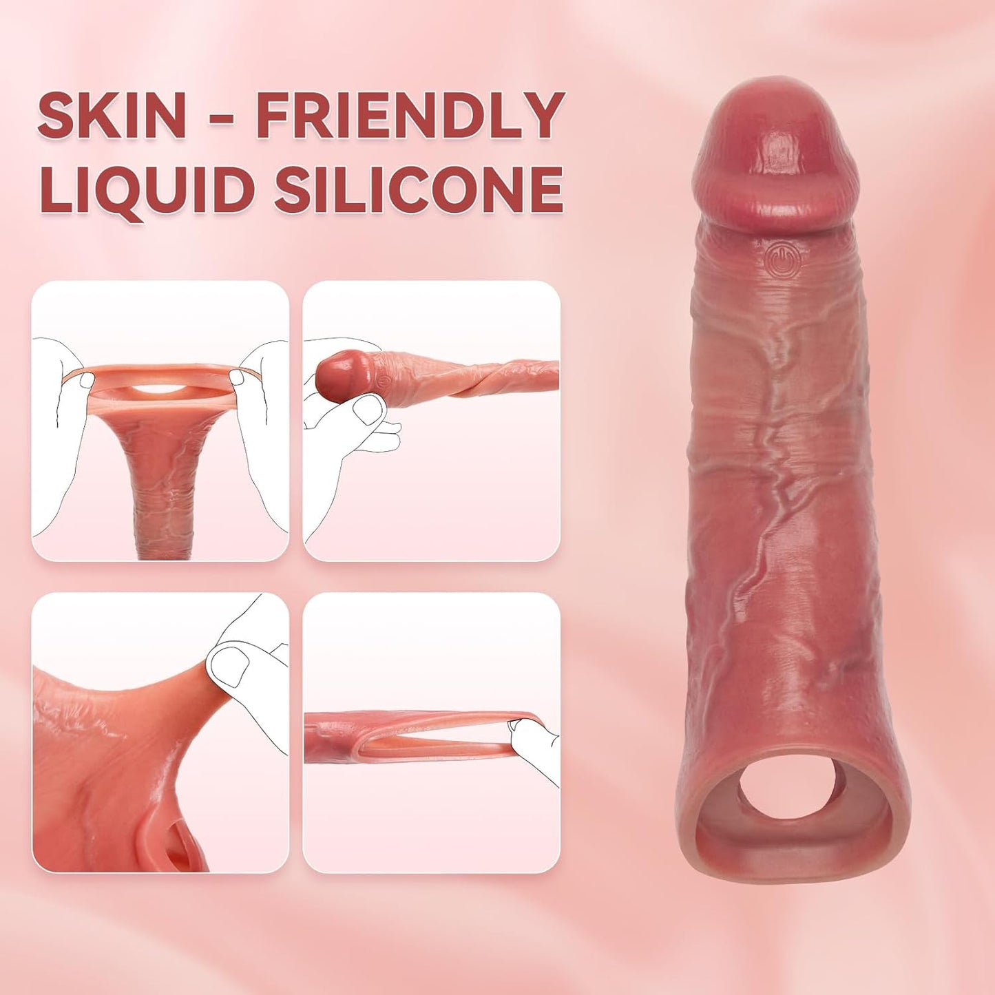 Pennis Extender Cock Sleeve Vibrator Sex Toys - Realistic Penis Sleeve Girth Enhancer, Silicone Penis Ring Vibrating Cock Ring to Delay Ejaculation Stronger Erection for Men Couples - SinfulX - 