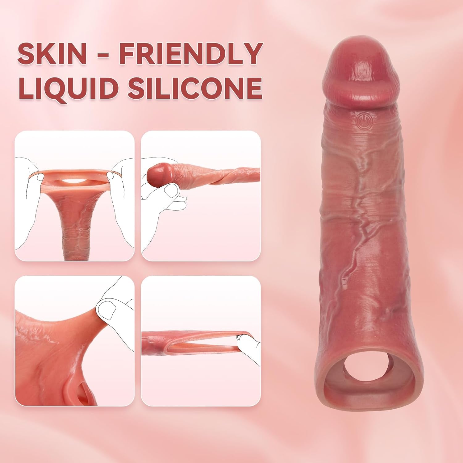 Pennis Extender Cock Sleeve Vibrator Sex Toys - Realistic Penis Sleeve Girth Enhancer, Silicone Penis Ring Vibrating Cock Ring to Delay Ejaculation Stronger Erection for Men Couples - SinfulX - 