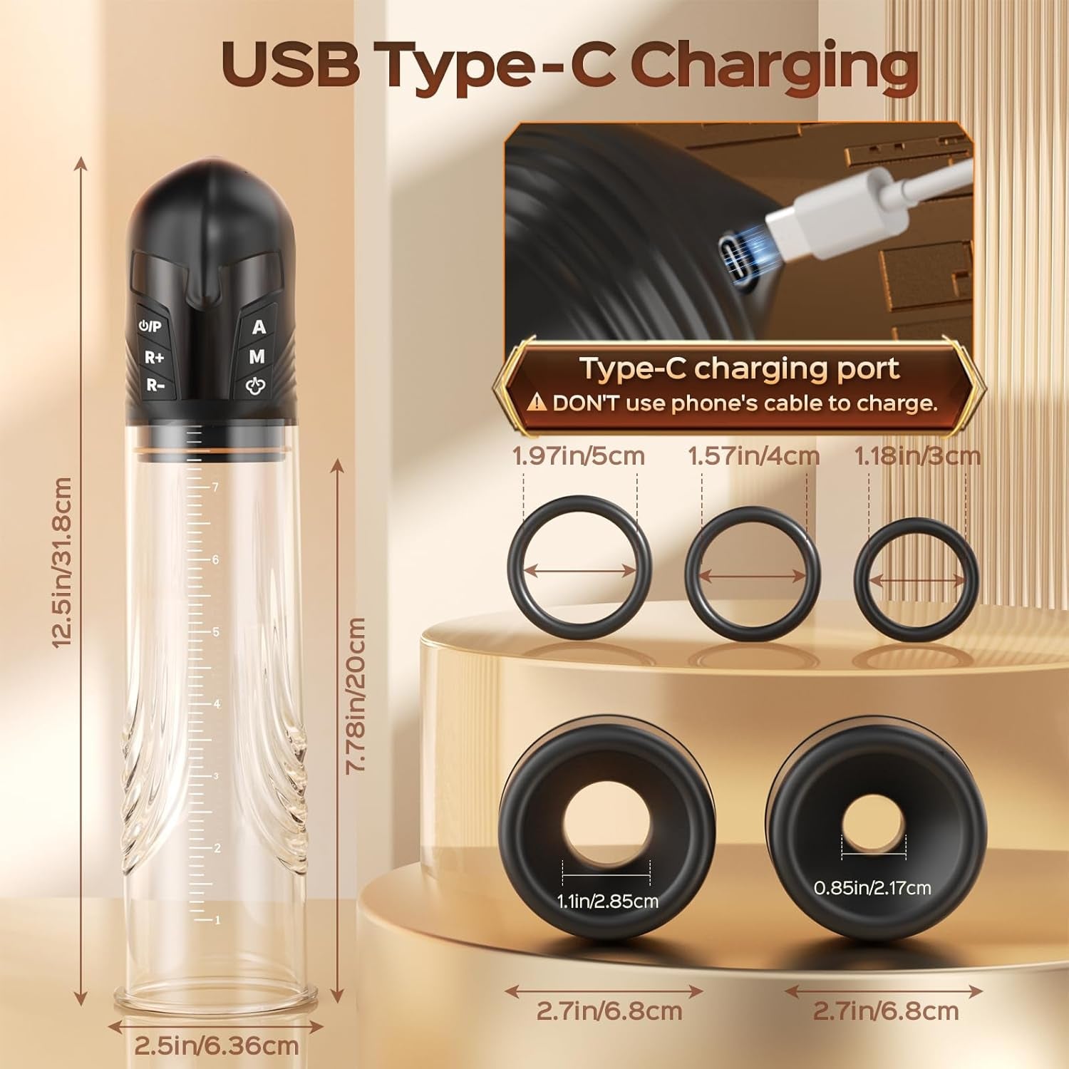 Electric Penis Pump Adult Male Sex Toys, Automatic Penis Enlarger & Extender Pump with 6 Training & 3 Suction Modes, Water Vacuum Pump with Cock Rings for Men Erection, Sex Toys Pumps & Enlargers - SinfulX - 