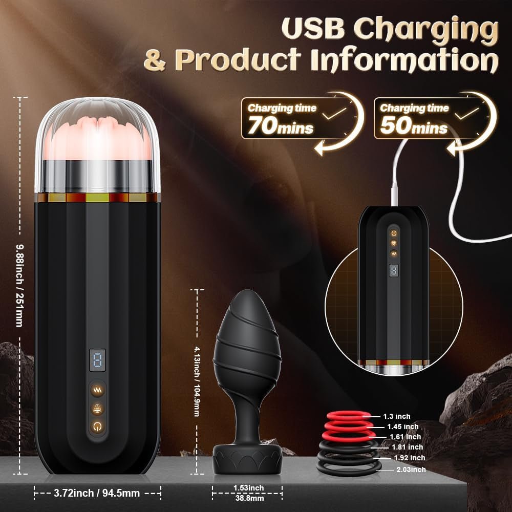 Male Masturbator Sex Toys for Men, Realistic Pocket Pussy Penis Pump with 10 Vibration & 10 Suction Modes, Adult Male Sex Toy Set Includes 1 Fleshlight & 1 Vibrating Anal Plug and 6 Cock Ring - SinfulX - 