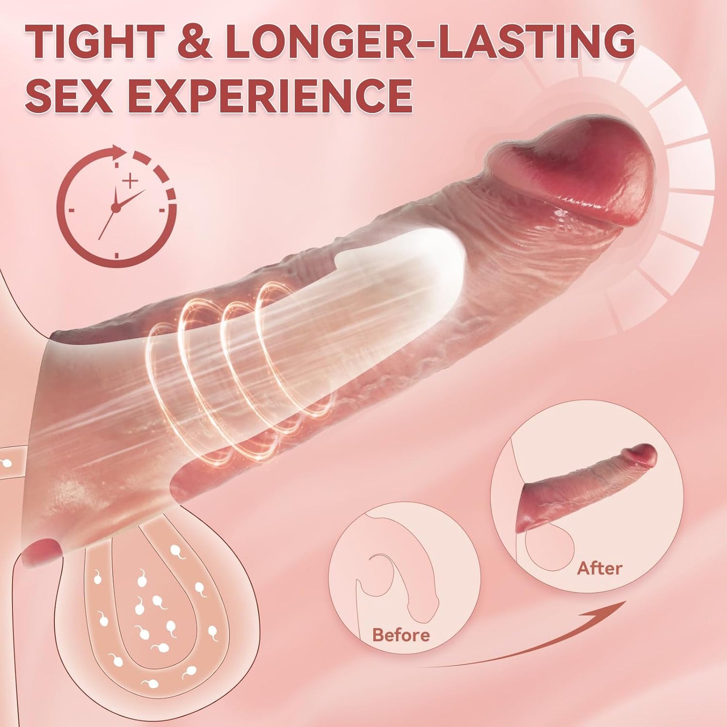 Pennis Extender Cock Sleeve Vibrator Sex Toys - Realistic Penis Sleeve Girth Enhancer, Silicone Penis Ring Vibrating Cock Ring to Delay Ejaculation Stronger Erection for Men Couples - SinfulX - 