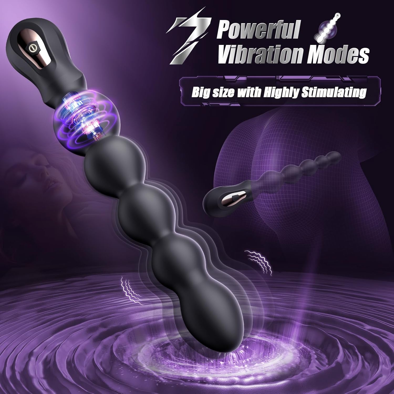 Vibrating Butt Plug Anal Beads, Large Size Anal Vibrator Prostate Massager Anal Toys with 7 Vibrating Modes, Flexible Soft Silicone Anal Plug Male Sex Toys for Men Women Waterproof Adult Toys - SinfulX - 