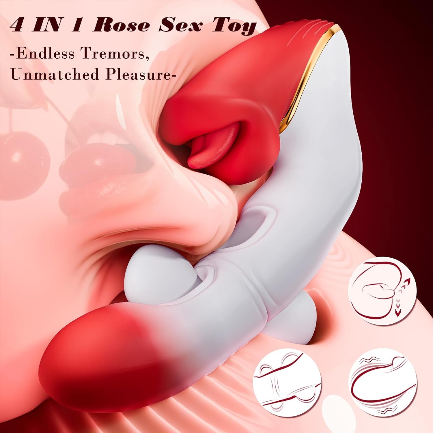 Vibrator Dildo Women Sex Toys - Adult Toys G Spot Vibrator with 10 Dual Flapping Vibration & 10 Licking Biting, Tongue Vibrator Rose Toy for Clit Nipple Stimulator Adult Toy for Female Couples Games - SinfulX - 
