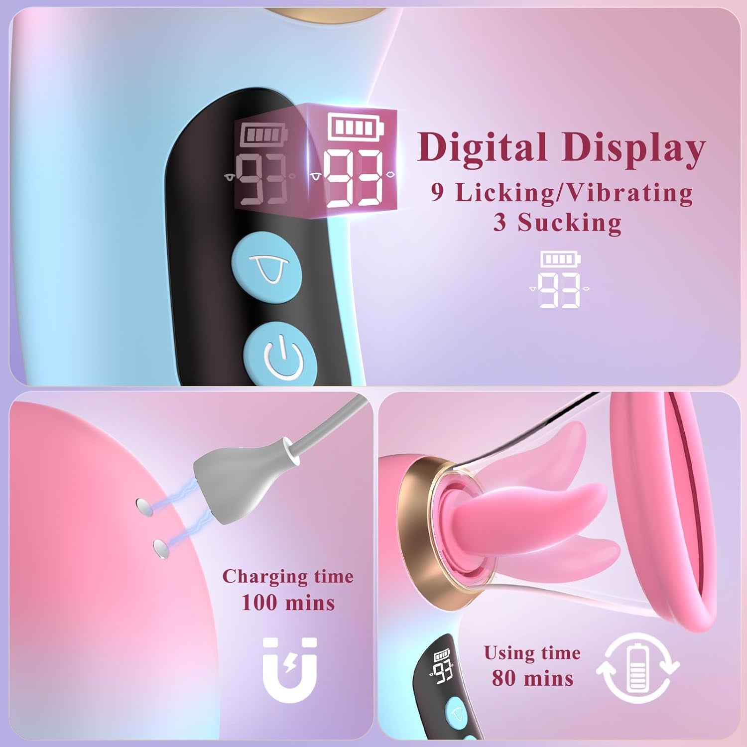 Adult Toys Rose Toy Vibrator - Sex Toys for Women 3 Sucking, 9 Tongue Licking & Vibrating Vibrators Dildo, LCD Display Removable Cup Woman Female Couples Sex Toy Sex Novelties - SinfulX - 