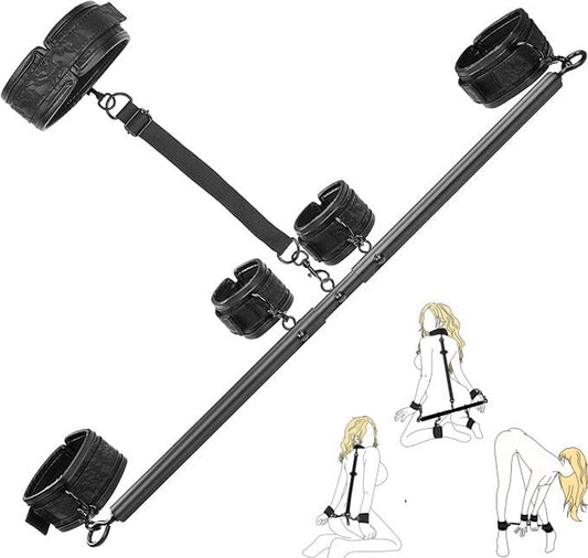 Spreader Bar Sex Toys BDSM Bondage Restraints Neck Collar Handcuffs Ankle Cuffs PU Leather Adjustable SM Games for Adult Couples - SinfulX - 