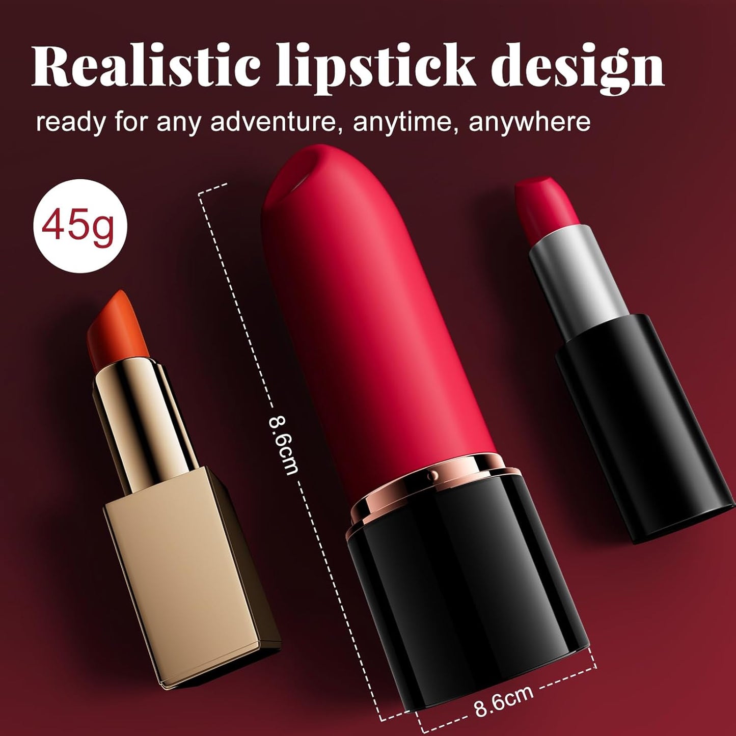 Lipstick Bullet Vibrator Adult Sex Toys, 10 Powerful Vibrations, Mini for Clitoral Stimulation, Rechargeable & Discreet Electric Massagers, Waterproof Portable Rose Toys & Games