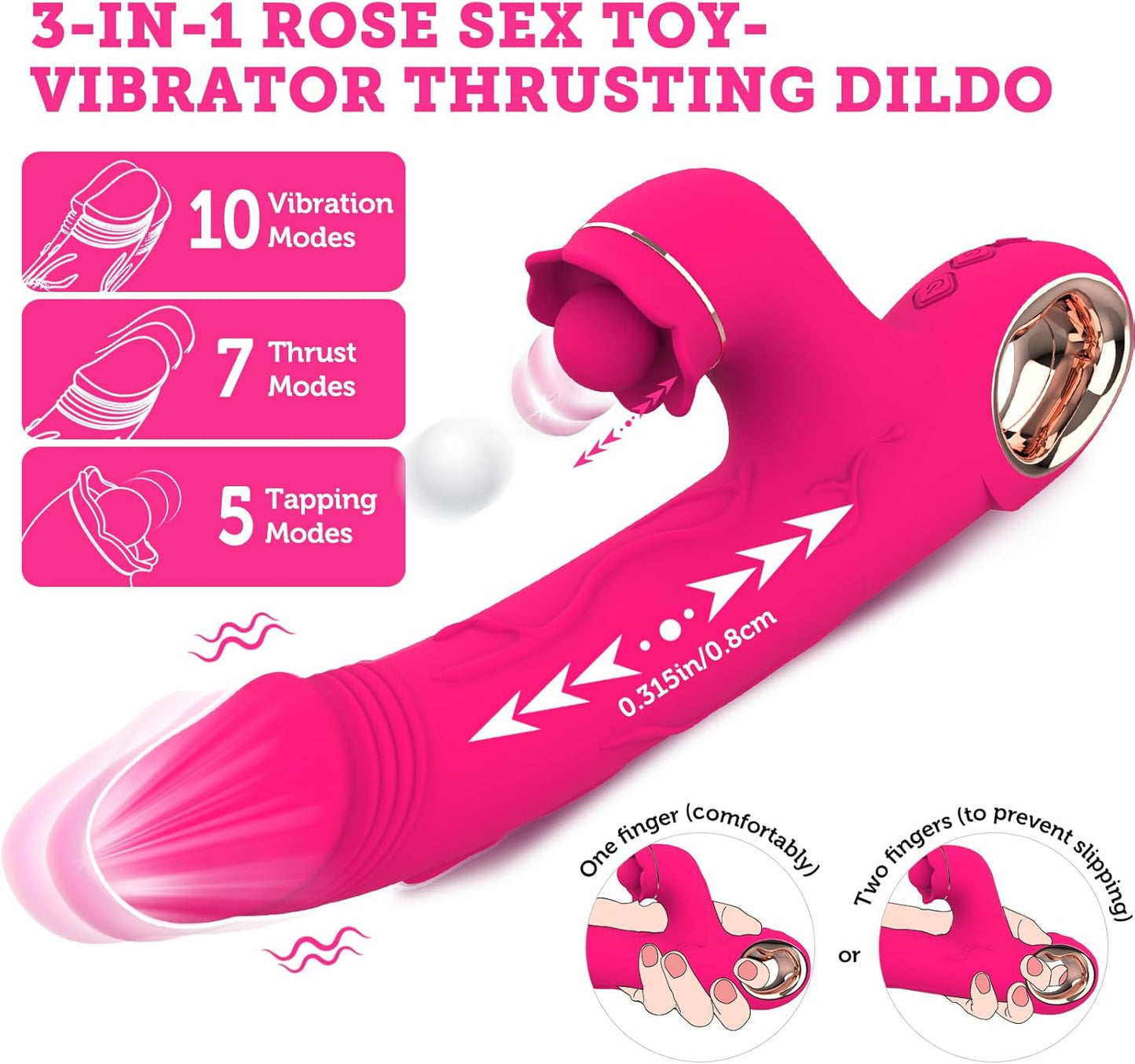 ThrustRose Thrusting Tapping Rabbit Vibrator - SinfulX - Personal Care > Sexual Wellness > Flapping/Tapping Vibrator