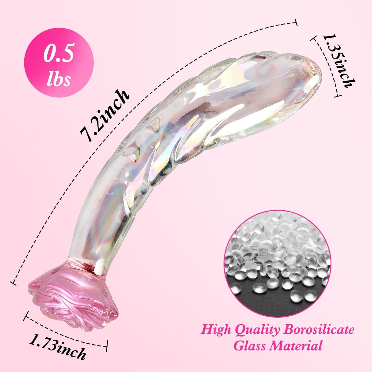 Anal Dildo Glass Rose Sex Toy - Butt Plug Rainbow Monster Dildo for Beginner, 7.2 Inch Small Glass Dildo as a Clitoral G Spot & Anal Plug Sex Toys for Men Women & Couples Sexual Pleasure - SinfulX - 