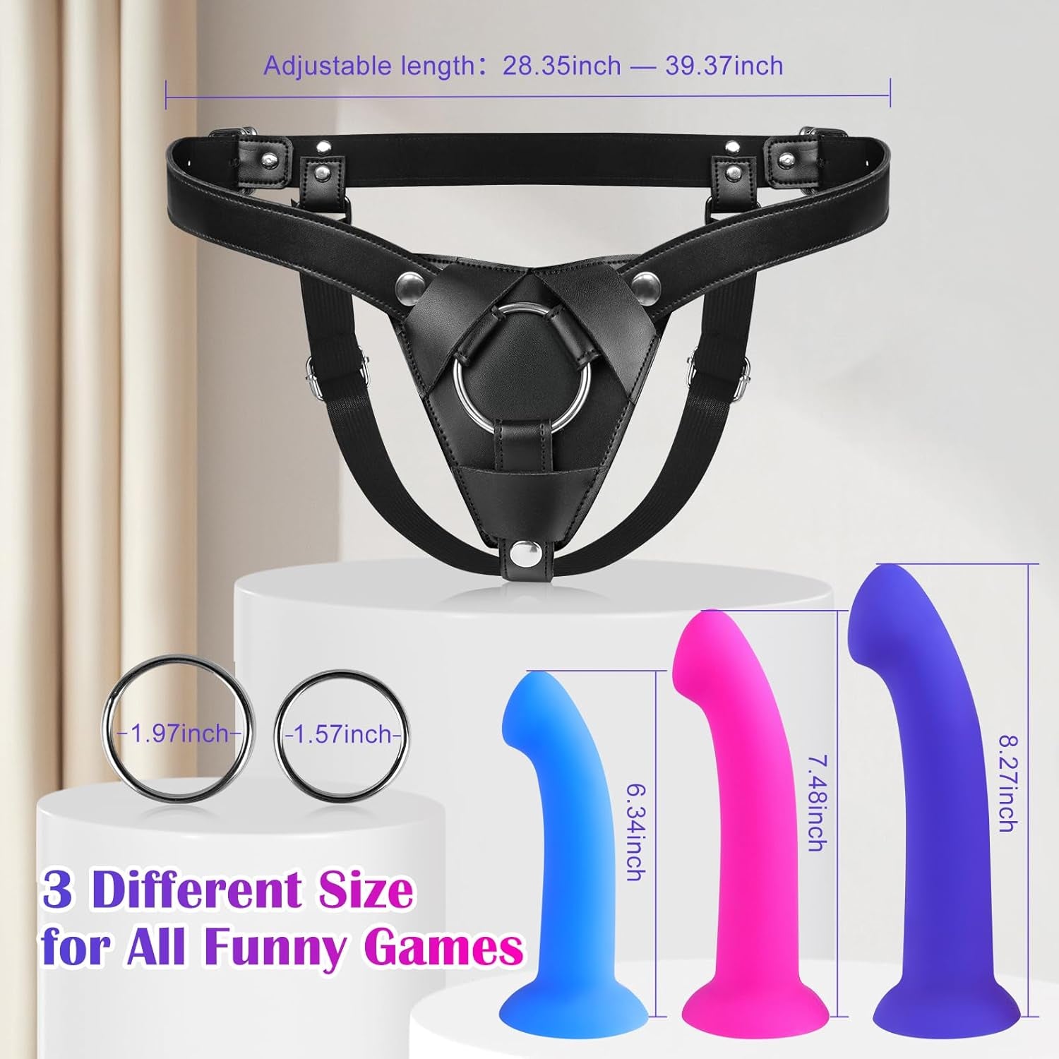 Strap on Dildo Harness, Strapless Sex Toys for Lesbian, Adjustable Realistic Dildo Strapon for Women, Anal G Spot Stimulator with 3 Size Dildos for Gay Couple - SinfulX - 