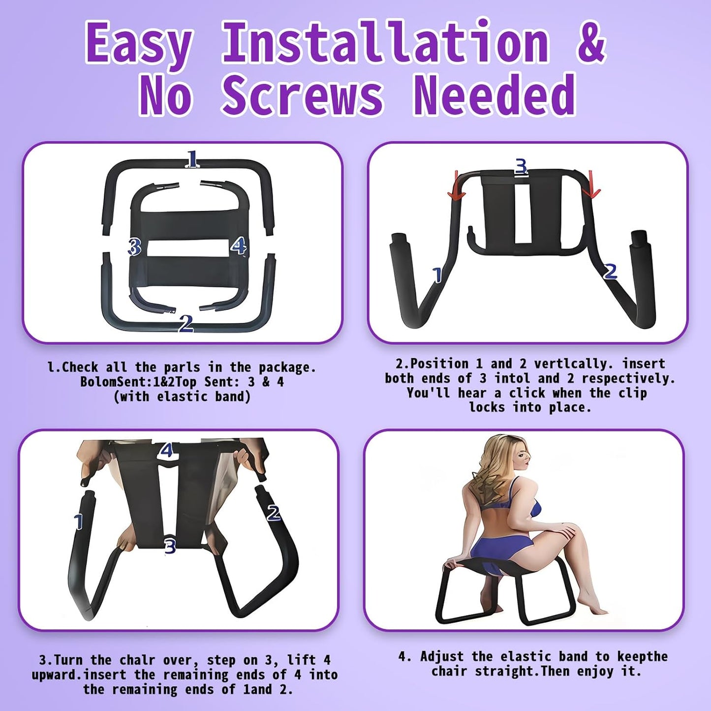 Sex Chair with Elastic Seat – Adjustable Bouncing Sex Stool for Couples, Strong Metal Frame with Flexible Support, Comfortable Sex Furniture for Bedroom Play & Intimate Games - SinfulX - 
