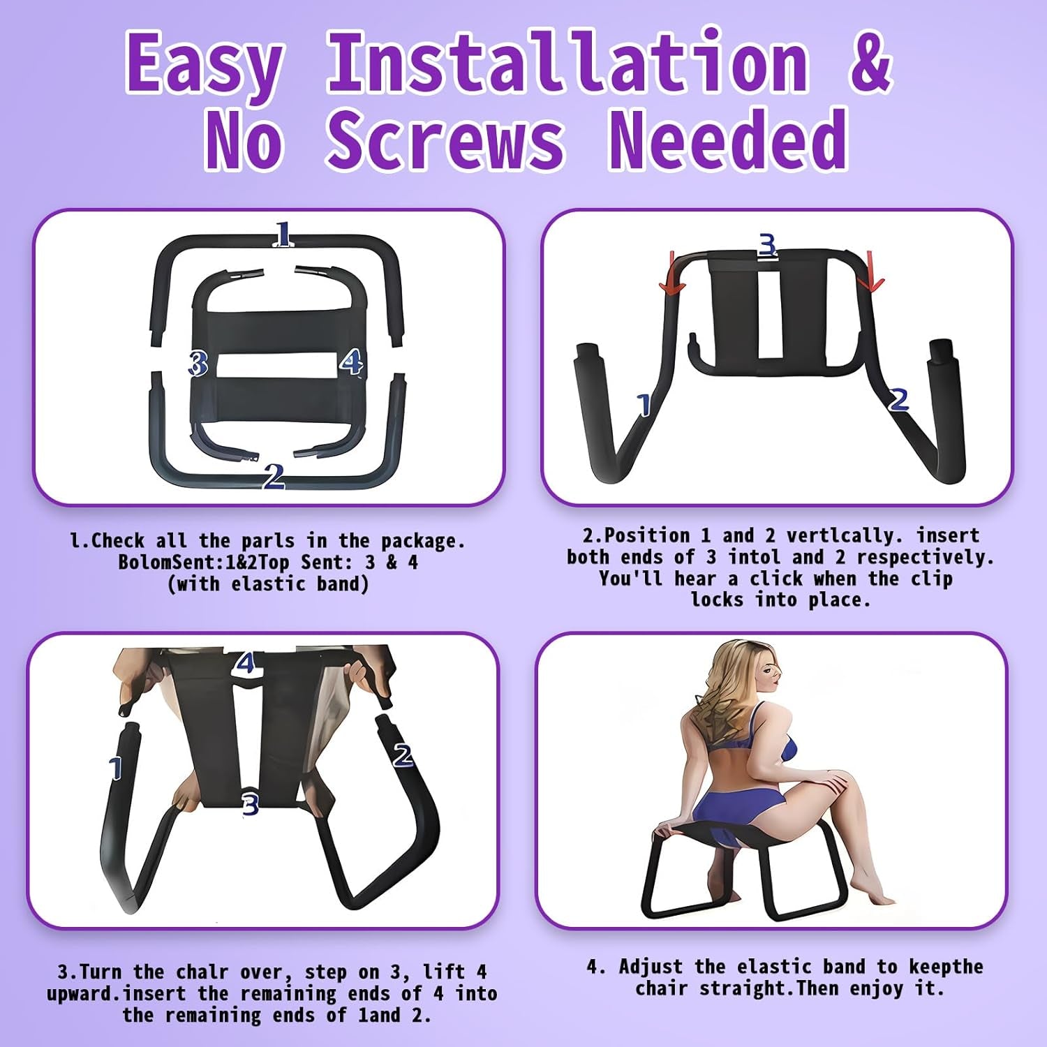 Sex Chair with Elastic Seat – Adjustable Bouncing Sex Stool for Couples, Strong Metal Frame with Flexible Support, Comfortable Sex Furniture for Bedroom Play & Intimate Games - SinfulX - 