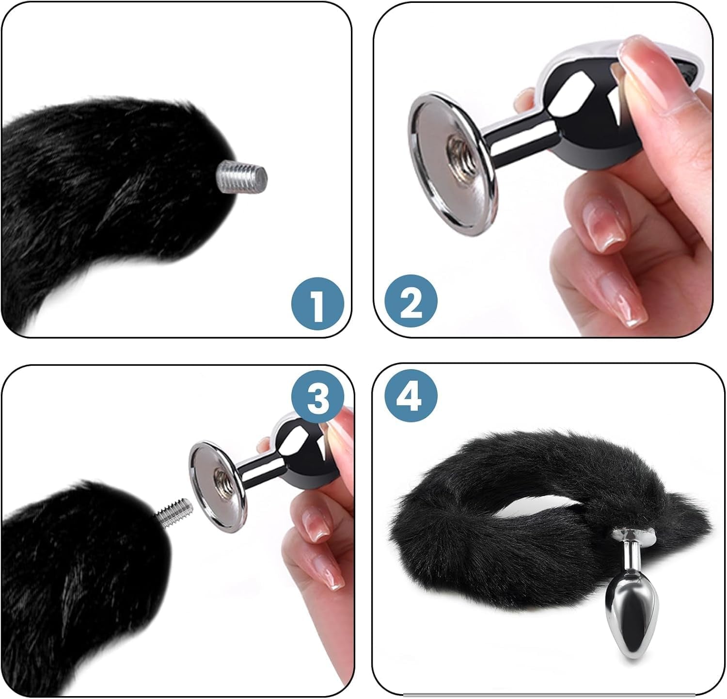 VixenForge Fox Tail Anal Plug Kit 2 Steel Plugs Trainer - SinfulX - 