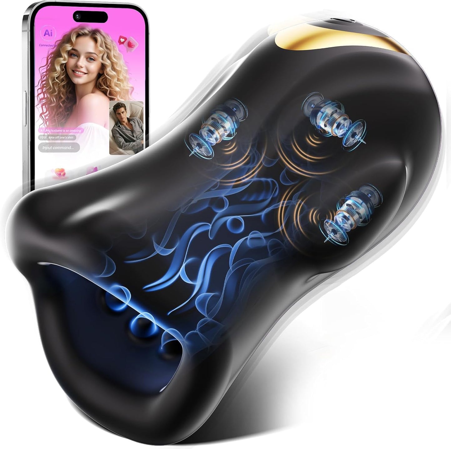 Male Sex Toys for Men Glans Vibrator, 4 - In - 1 Male Masturbator with 9 Vibrating Modes & 3 Motors & Smart AI Sync App for 360° Pocket Pussy Wrap, Penis Training Stimulator Blowjob Simulator Adult Toy - SinfulX - 