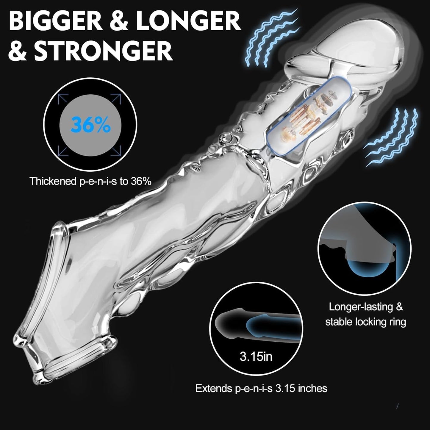 Penis Sleeve Reusable and Cock Sleeve Vibrator Set - 9 Inch Multifunctional Cock Sleeve Penis Enlarger, 3 Styles10 Vibration Modes Delay Ejaculation Enhance Erection Penis Extender Sex Toy for Couples - SinfulX - 
