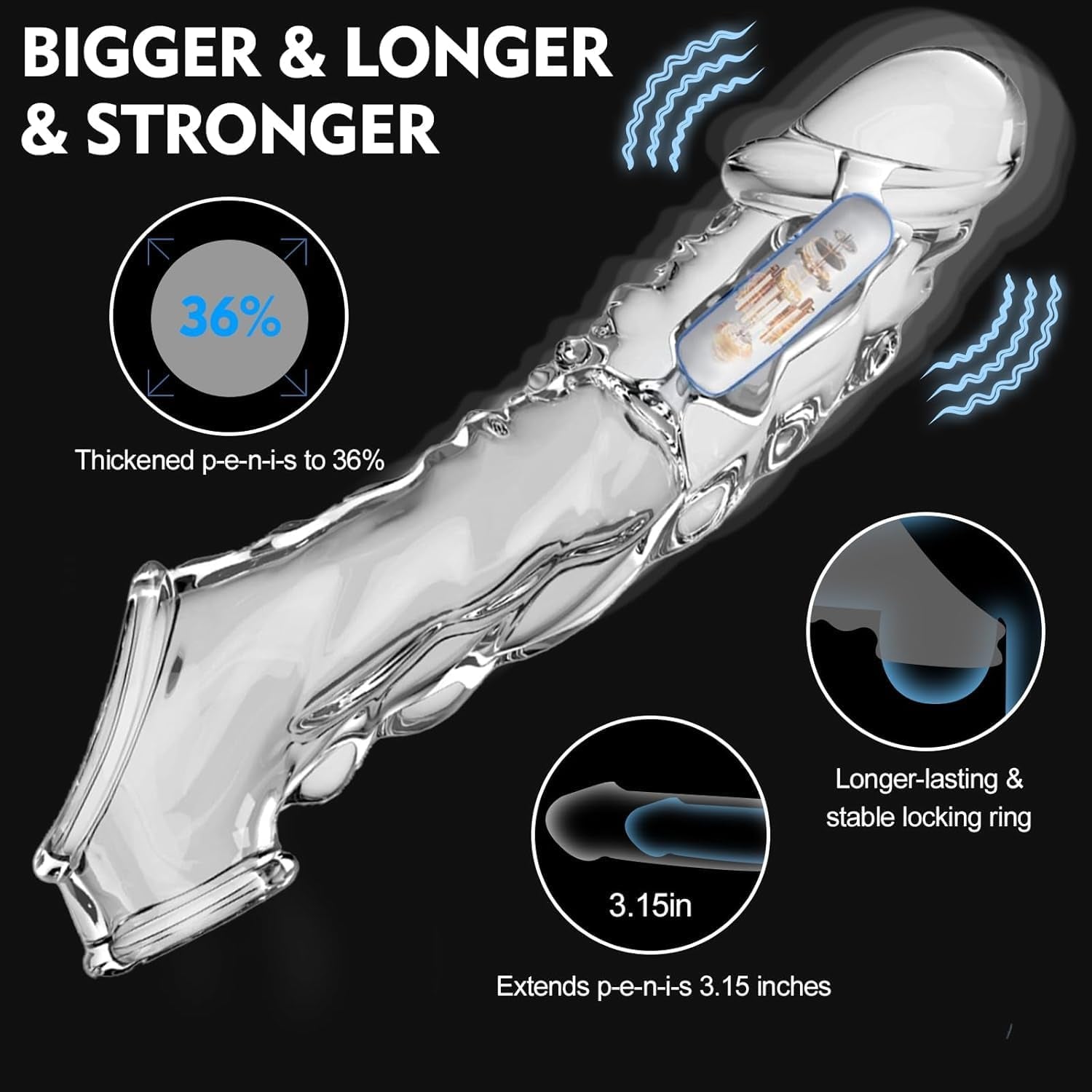 Penis Sleeve Reusable and Cock Sleeve Vibrator Set - 9 Inch Multifunctional Cock Sleeve Penis Enlarger, 3 Styles10 Vibration Modes Delay Ejaculation Enhance Erection Penis Extender Sex Toy for Couples - SinfulX - 