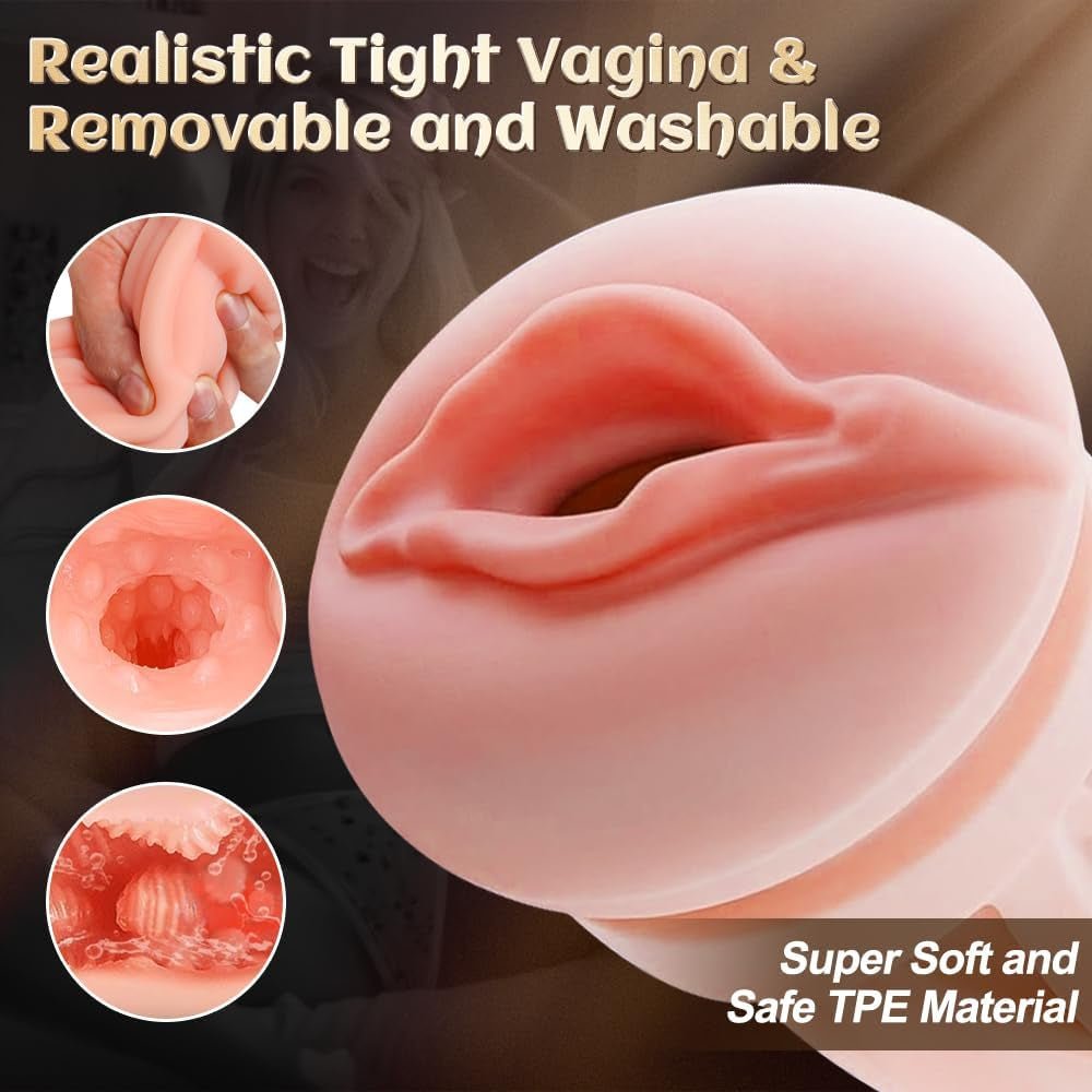 Male Masturbator Sex Toys for Men, Realistic Pocket Pussy Penis Pump with 10 Vibration & 10 Suction Modes, Adult Male Sex Toy Set Includes 1 Fleshlight & 1 Vibrating Anal Plug and 6 Cock Ring - SinfulX - 