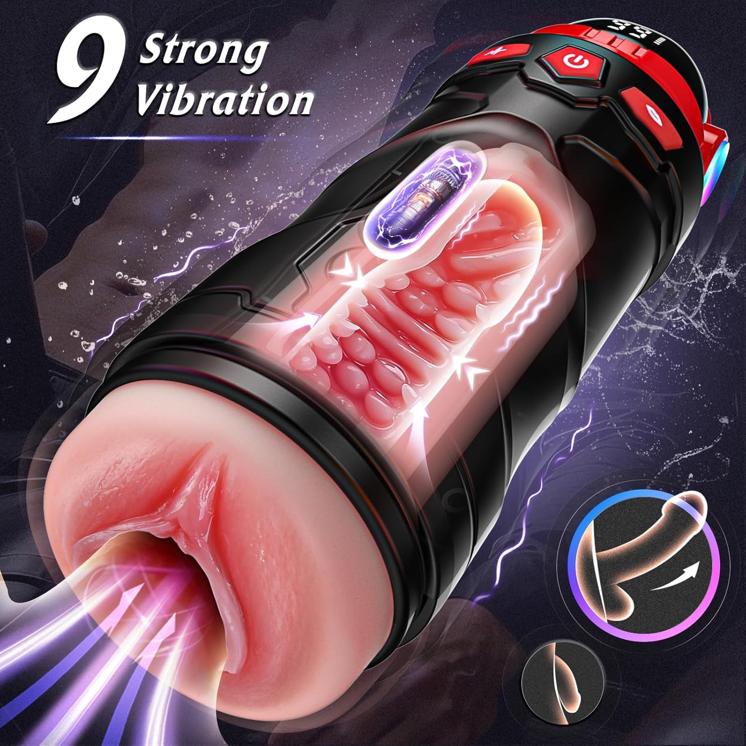 Male Masturbator Sex Toys for Men - Vibrating Pocket Pussy Penis Pump 2 Sleeves Realistic Fleshy with 9 Sucking & 9 Vibrating, Adult Toys Mens Sex Toy, LCD Display Penis Training Stroker Sex Machine - SinfulX - 