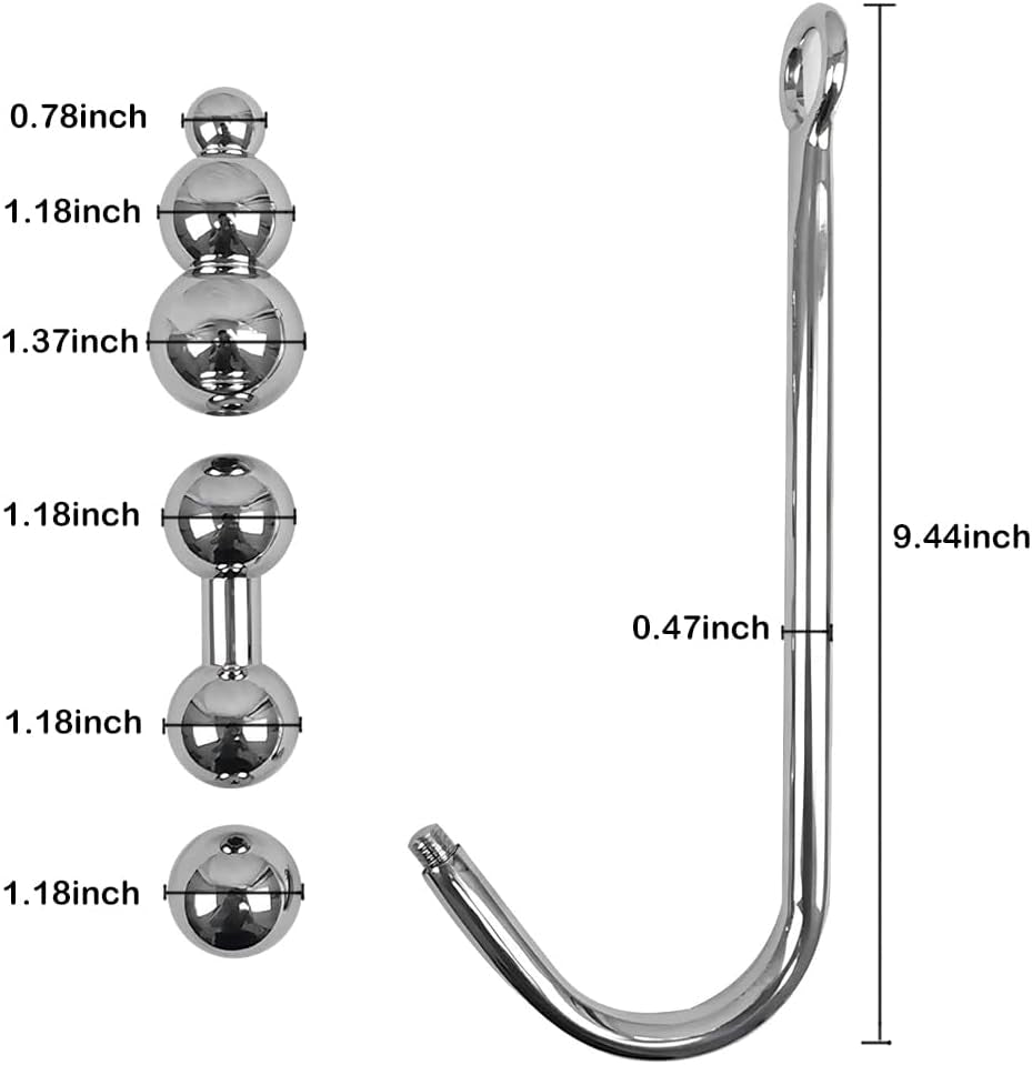 3 Interchangeable Balls Stainless Steel Anal Hook Fetish Bondage Hook Sex Toy for Unisex Adults Couple Lovers Butt Plug Prostate Massage G - Spot (Style B) - SinfulX - 