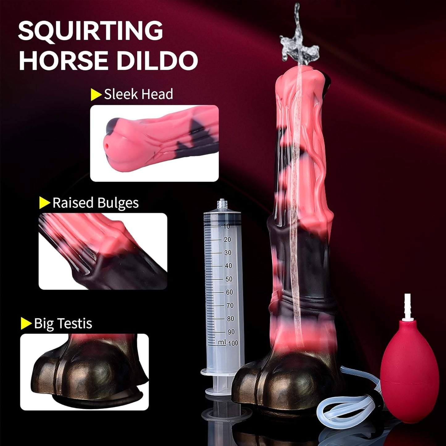 Squirting Horse Dildo Sex Toys with Suction Cup, 12Inch Long Fantasy Huge Thick Anal Dildo Big Silicone Adult Sex Toy for Men and Women G Spot Couples - SinfulX - 