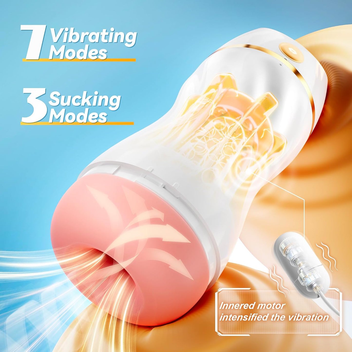 AI Interactive Sucking Male Masturbators - 7 Vibration & Suction Hands Free Pocket Pussy Male Stroker with 3D Realistic Textured, Blowjob Toy Penis Pump Adult Male Sex Toys for Men Sex Machine - SinfulX - 