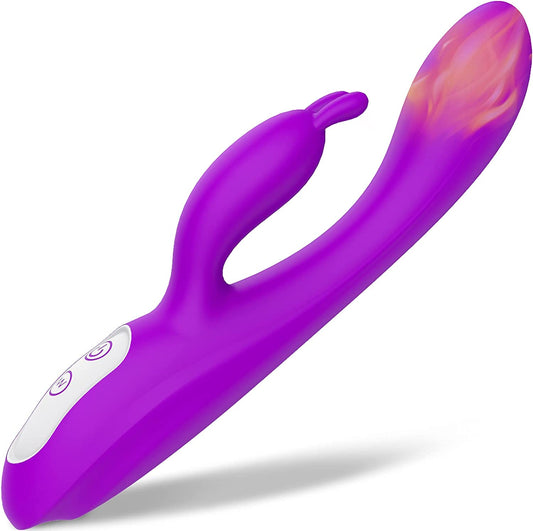 G Spot Rabbit Vibrator with Heating Function and Bunny Ears for Clitoris G-Spot Stimulation,Waterproof Dildo with 9 Powerful Vibrations Dual Motor Stimulator for Women or Couple Fun(Purple)