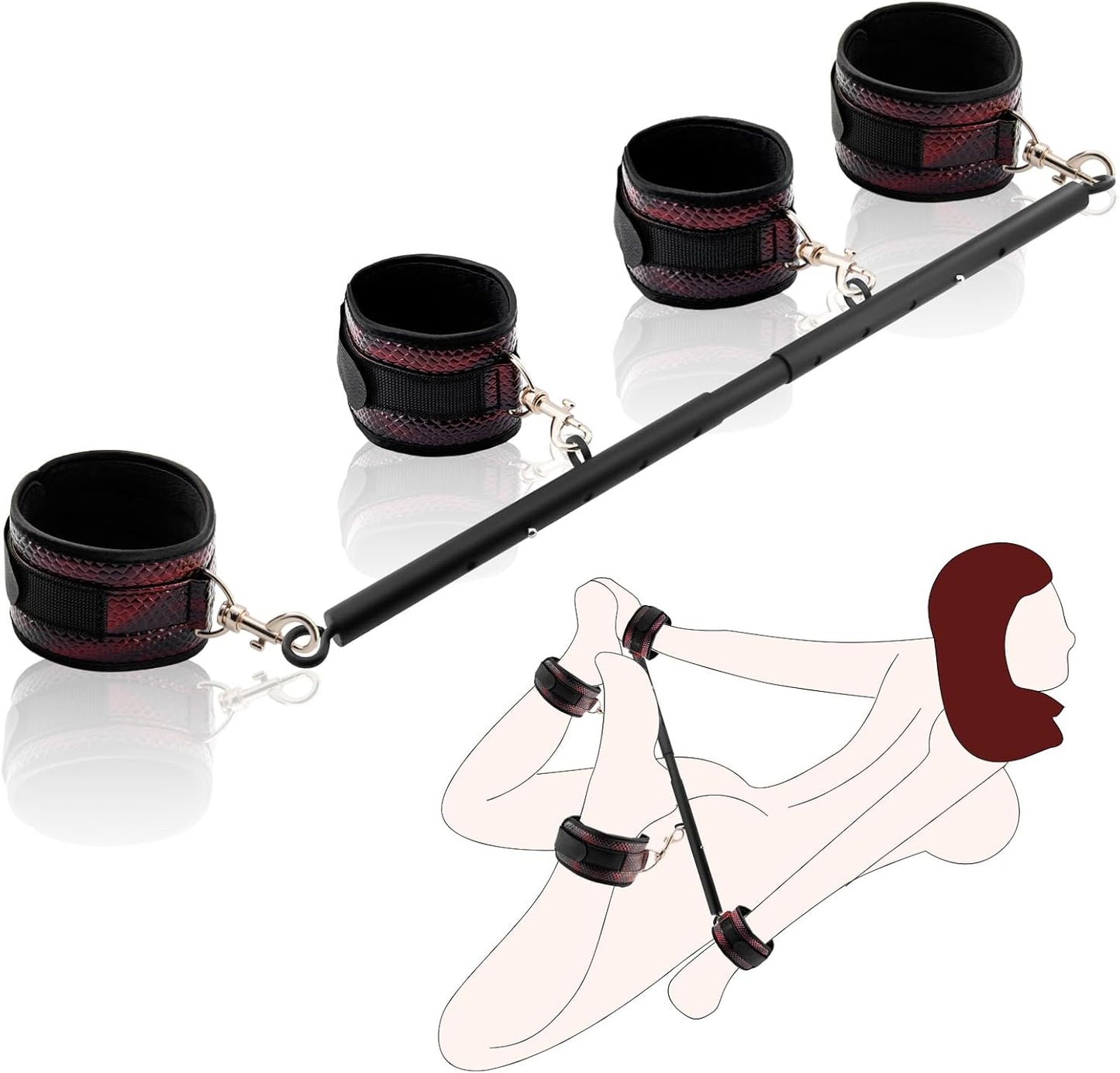 Leg Spreader Bar Adjustable Bondage Restraint BDSM Set Wrist Ankle Straps Connecting Rods for Customizable Adult Play Scenarios (One Piece Set) - SinfulX - 