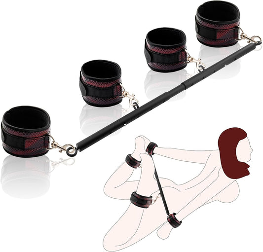 Leg Spreader Bar Adjustable Bondage Restraint BDSM Set Wrist Ankle Straps Connecting Rods for Customizable Adult Play Scenarios (One Piece Set) - SinfulX - 
