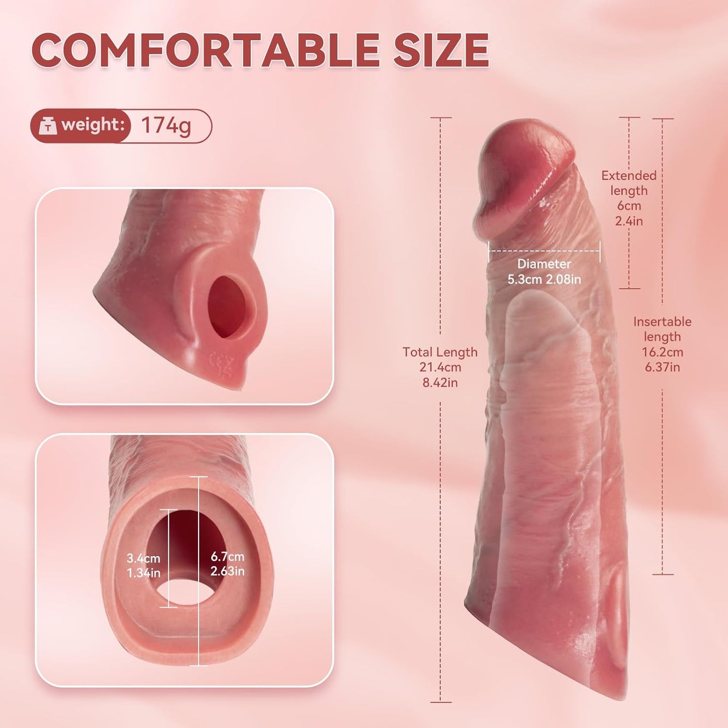Pennis Extender Cock Sleeve Vibrator Sex Toys - Realistic Penis Sleeve Girth Enhancer, Silicone Penis Ring Vibrating Cock Ring to Delay Ejaculation Stronger Erection for Men Couples - SinfulX - 
