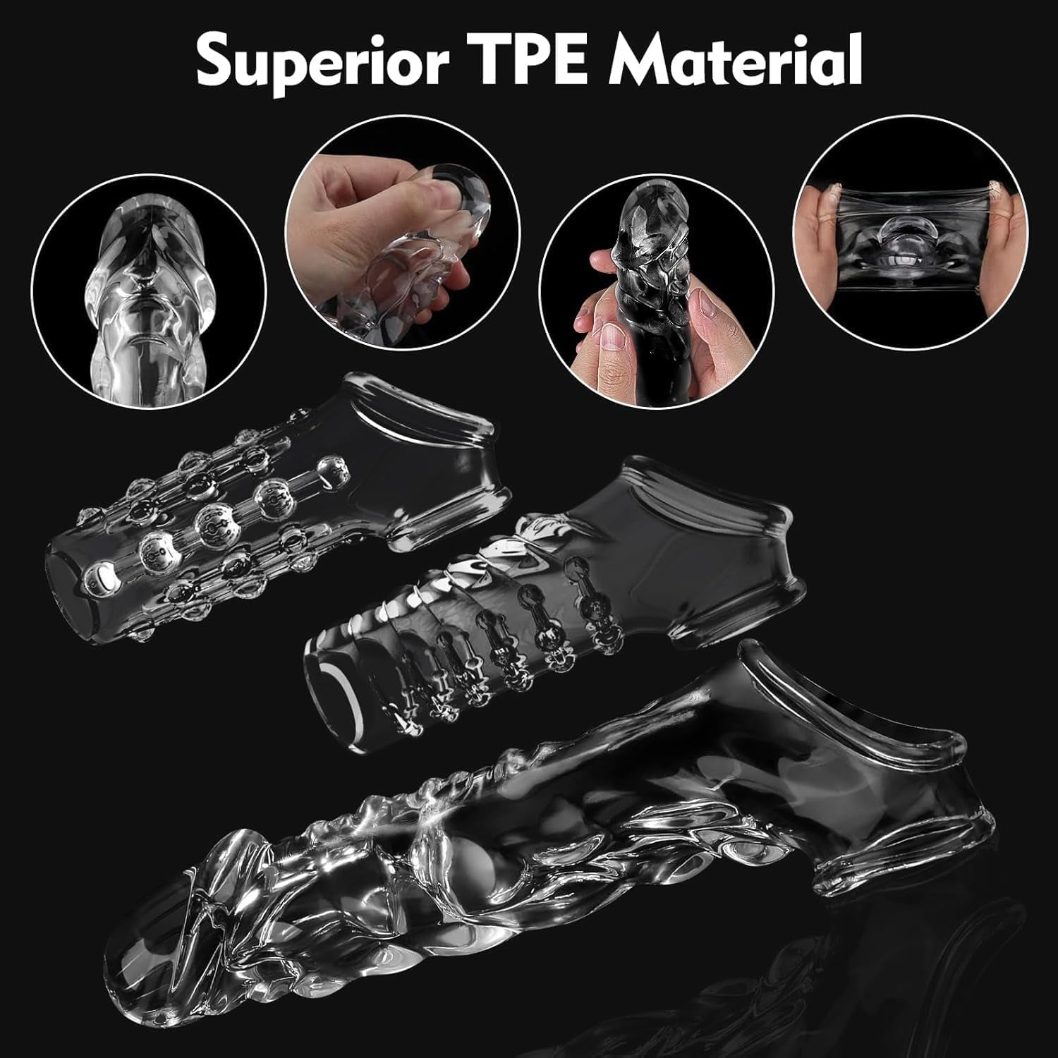 Penis Sleeve Reusable and Cock Sleeve Vibrator Set - 9 Inch Multifunctional Cock Sleeve Penis Enlarger, 3 Styles10 Vibration Modes Delay Ejaculation Enhance Erection Penis Extender Sex Toy for Couples - SinfulX - 