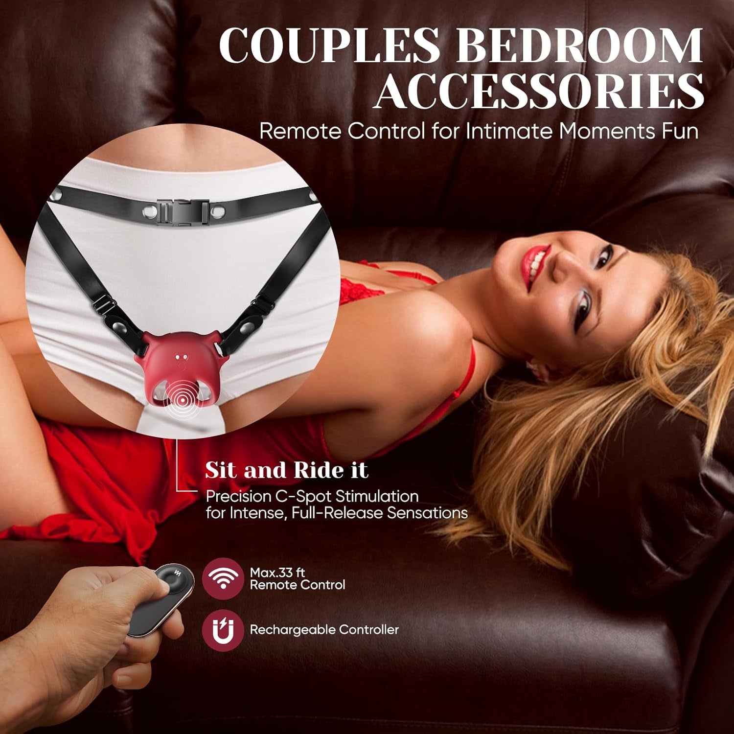 CrimsonControl Red Cock Ring Clit Vibrator Remote Harness - SinfulX - Personal Care > Sexual Wellness > Couples Cock Ring