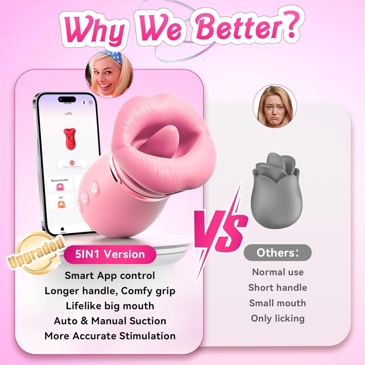 Vibrator Adult Sex Toys for Women - 5IN1 Mouth Sucking Vibrator Rose Sex Toy, 10 Tongue Licking, 3 Auto & 1 Manual Sucking Adult Toys New APP, Anal Clit Nipple Vibrators Female Couples Sex Toys - SinfulX - 
