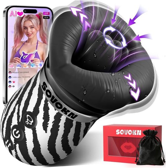 Vibrator Adult Sex Toys for Women - New Zebra Print Mouth Sex Toy with 10 Tongue Licking, 3 Auto & Manual Suction, Smart AI App Control Vibrators for Clit Nipple Anal, Adult Toys & Games for Couples - SinfulX - 
