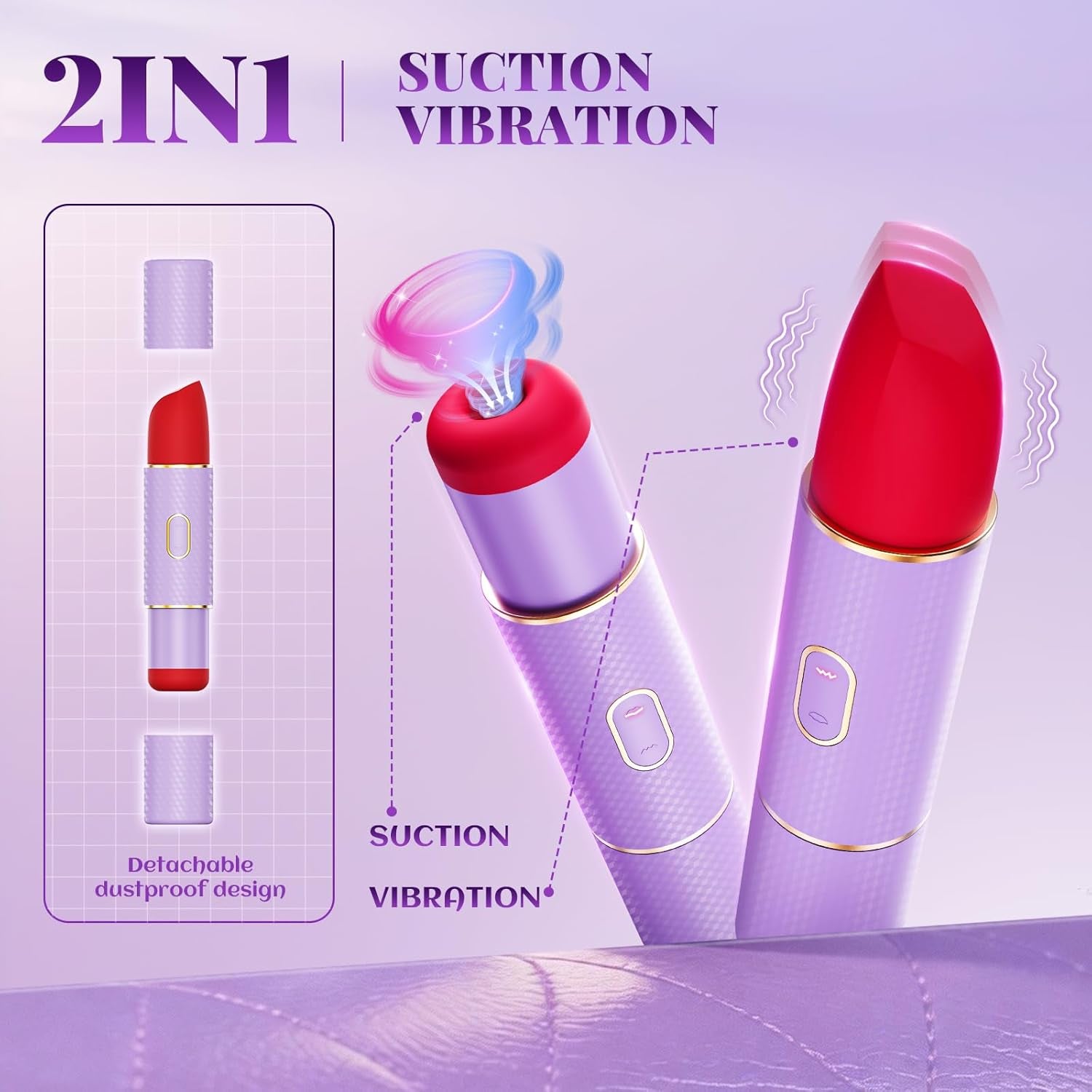 Sucking Bullet Vibrator Adult Sex Toys,2 In1 Lipstick Vibrators,G - Spot Nipple Stimulation with 10 Vibration 3 Suction Modes,Liquid Silicone Adult Toys for Women,Thumping Clit Rose Toys for Female - SinfulX - 