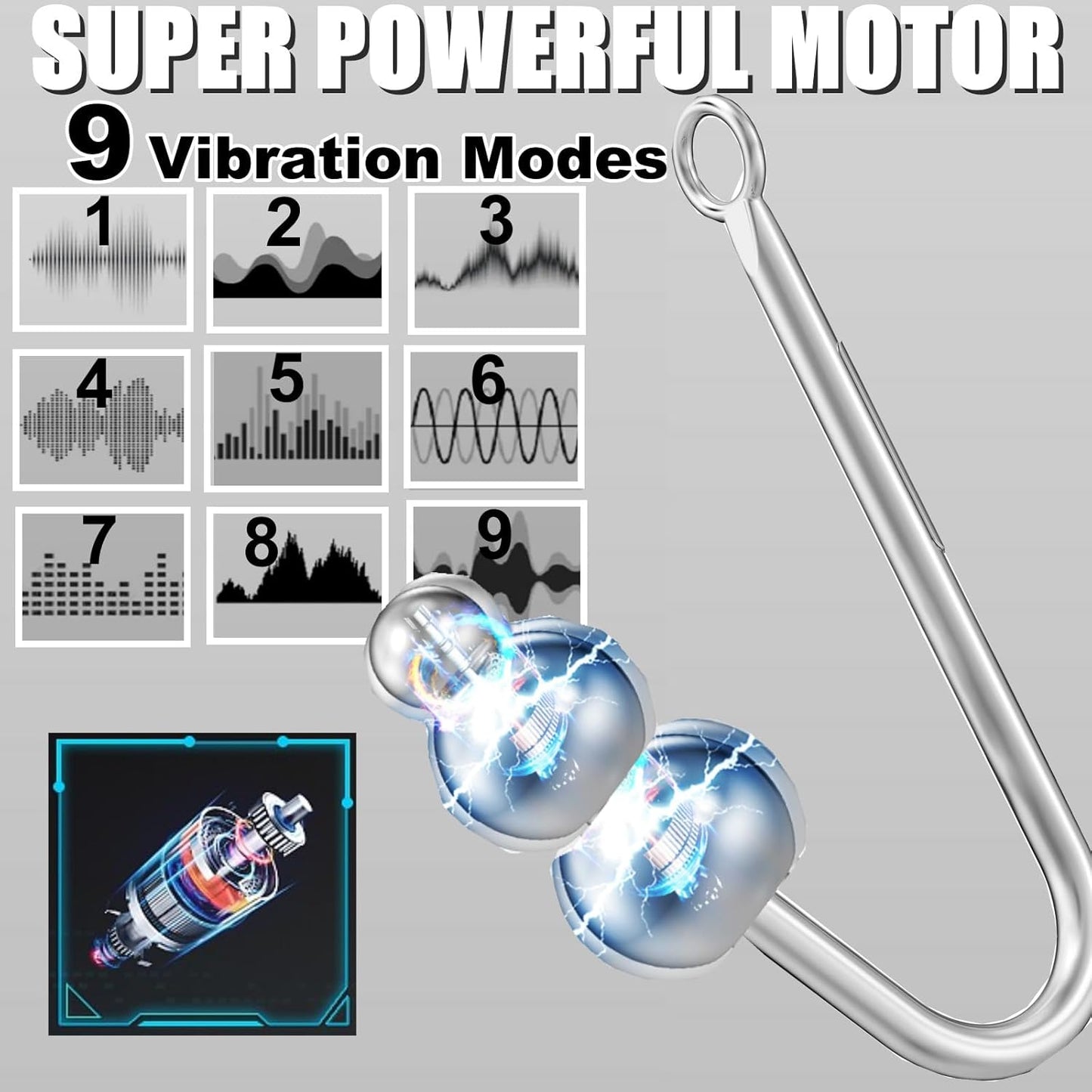Vibrating Anal Hook BDSM Sex Bondage Restraints Kit, Thigh Sling Chest Harness behind Back Handcuffs, 3 Balls Anal Trainer with 9 Vibration Modes, SM Fetish Unisex Sex Toys for Couples - SinfulX - 