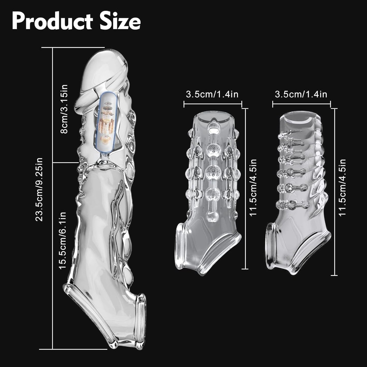 Penis Sleeve Reusable and Cock Sleeve Vibrator Set - 9 Inch Multifunctional Cock Sleeve Penis Enlarger, 3 Styles10 Vibration Modes Delay Ejaculation Enhance Erection Penis Extender Sex Toy for Couples - SinfulX - 