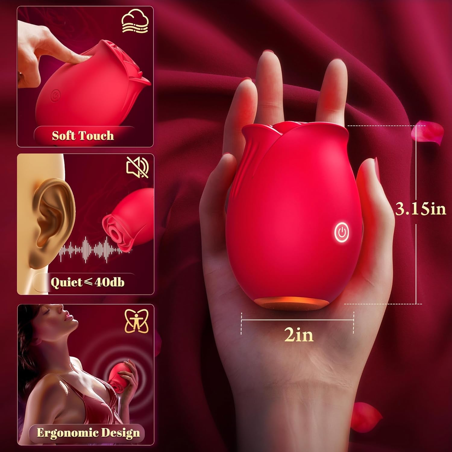 Rose Sex Toy Adult Toys - Rose Vibrator for Women Sex Toys with 9 Sucking & Vibrating, G Spot Vibrator Adult Sex Toys, Clitoral Nipple Sucker Vibrators for Woman Couples Sex Furniture - SinfulX - 