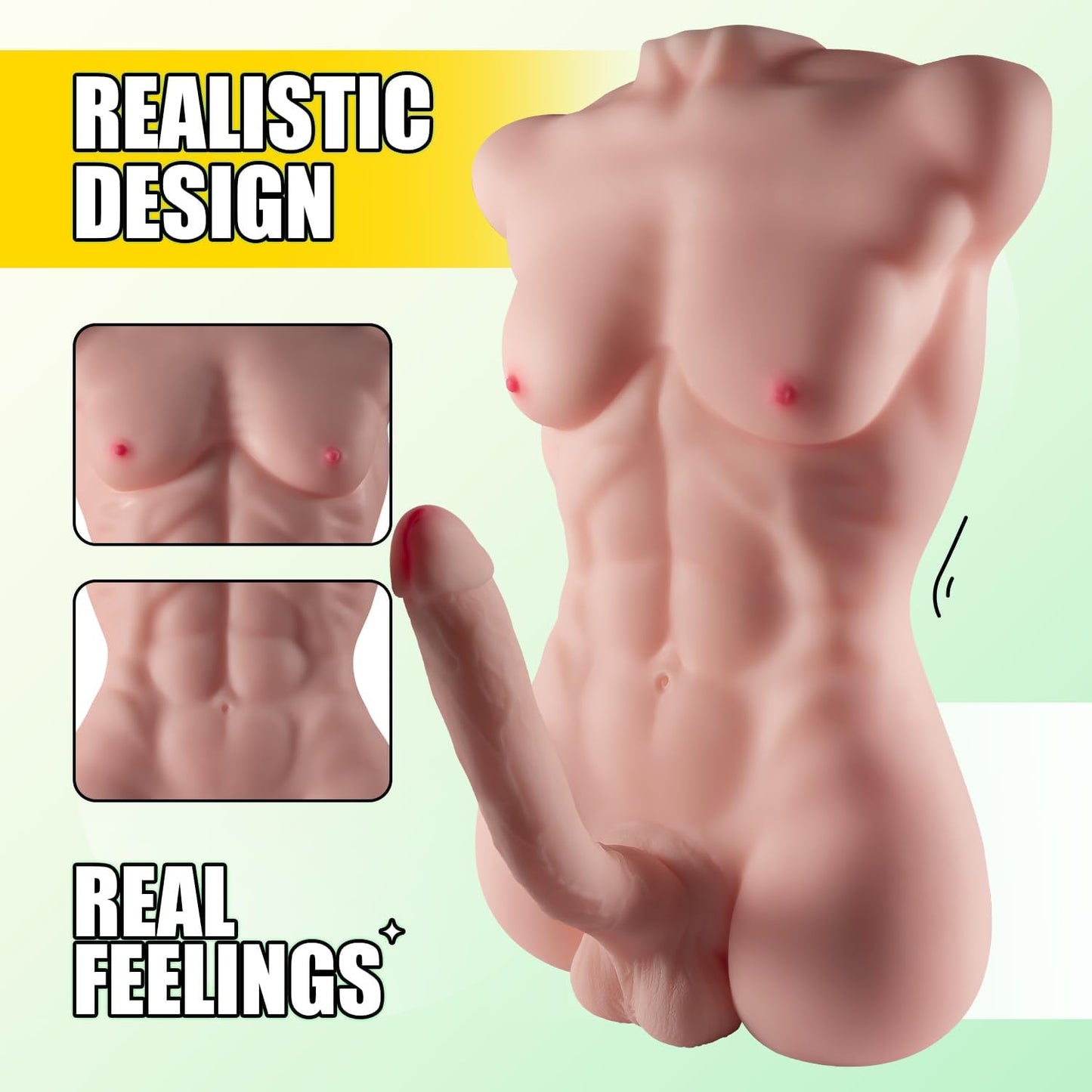 Male Sex Doll with Flexible Dildo for Women,Huge Cock Realistic 3D Muscular Male Torso Sex Dolls with Tight Anal Unisex Masturbator Big Sex Doll for Les Gay Couple Sex Toys - SinfulX - 