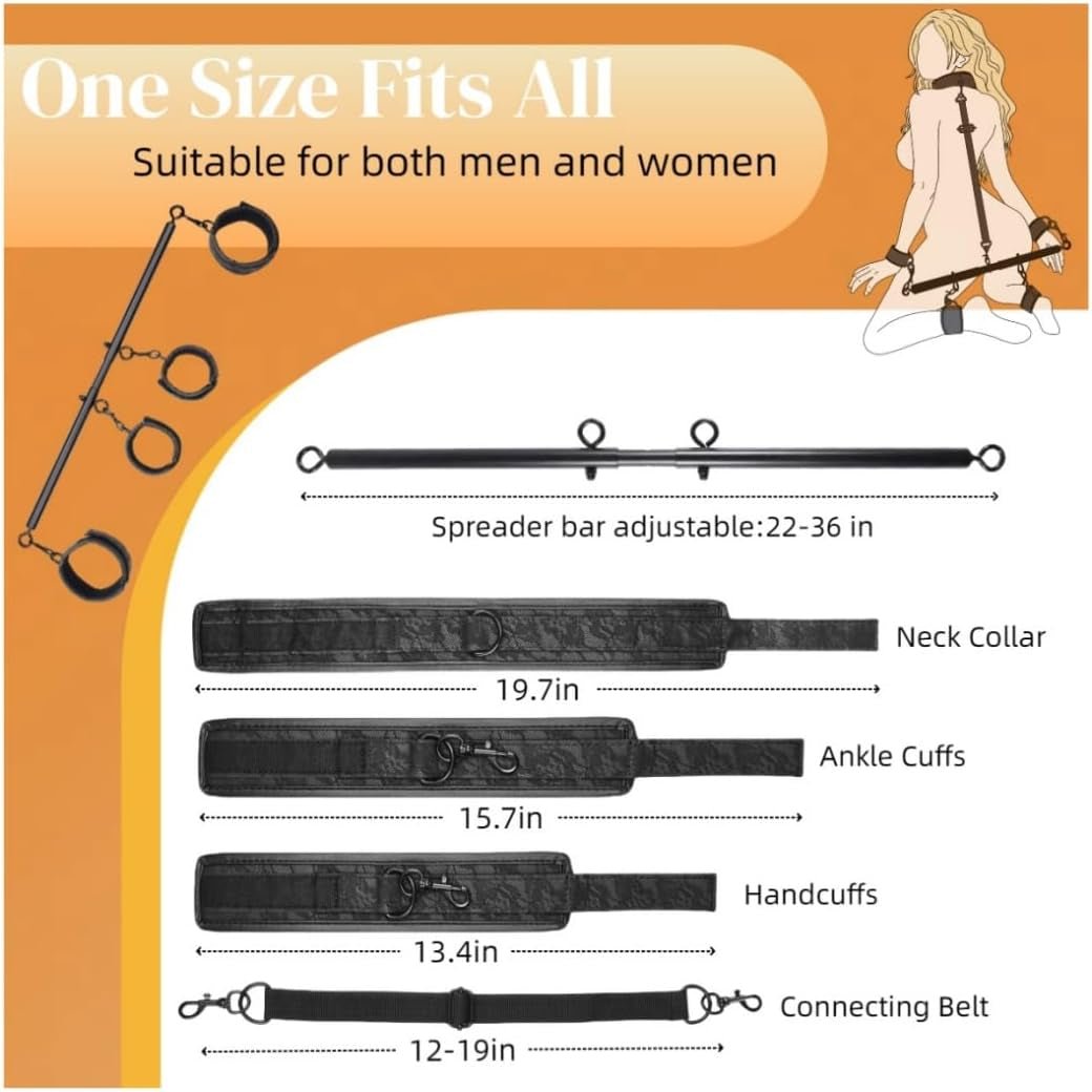 Spreader Bar Sex Toys BDSM Bondage Restraints Neck Collar Handcuffs Ankle Cuffs PU Leather Adjustable SM Games for Adult Couples - SinfulX - 
