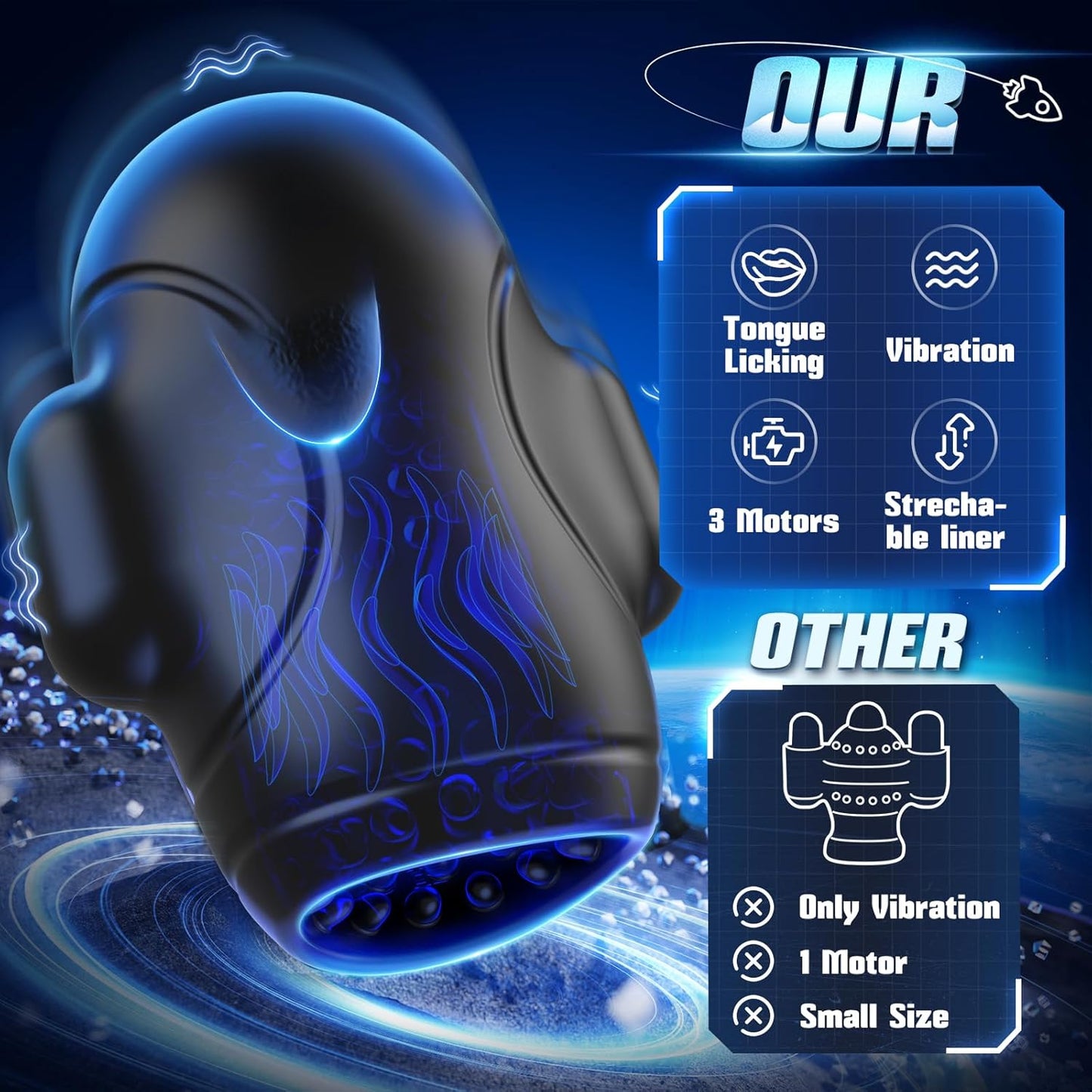 Male Sex Toys for Men Glans Vibrator - Male Maturbator with 10 Licking Vibrating Modes & 3 Motors Stroker & Smart AI Sync App for 360° Pocket Pussy Wrap, Adult Sex Toy for Men S&M Floggers - SinfulX - 