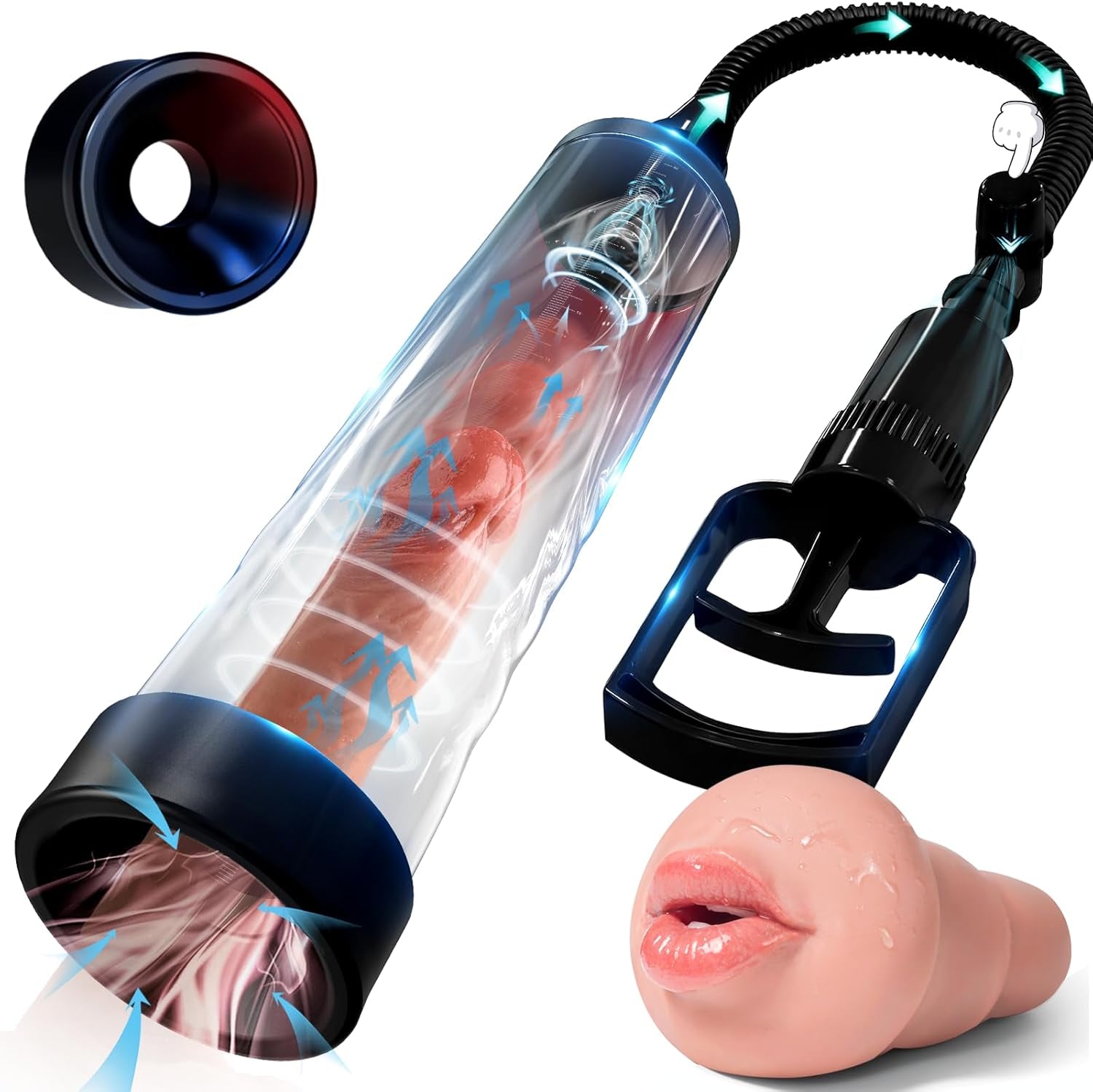 Penis Pump with Realistic Mouth, Manual Vacuum Penis Extender Male Masturbator,Sex Toys Sexual Stimulation Device for Erection, Ed,Adult Male Sex Toys for Men, Mouth Sex Toy (Mouth) - SinfulX - 