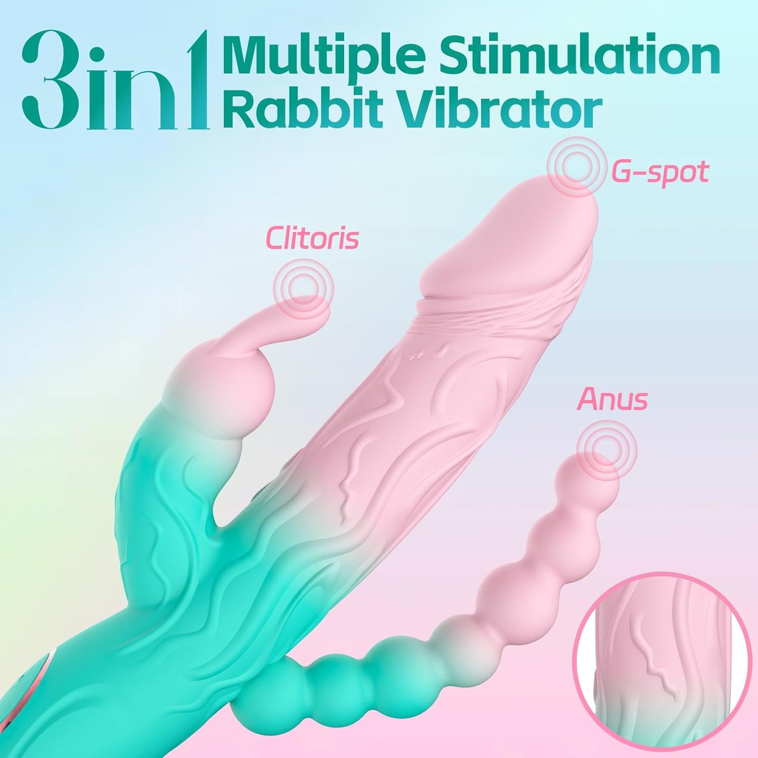 Rabbit G Spot Dildo Vibrator Adult Sex Toys for Women, 3 in 1 Vaginal Anal Beads Clitoris Double 10 Vibration Modes Silicone Nipple Stimulator Massager for Female Couple Play & Games (Green)